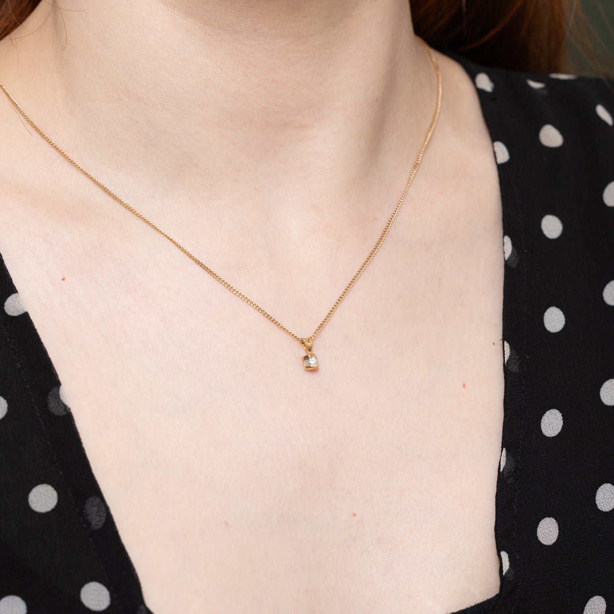 14k Single Diamond Square Pendant
