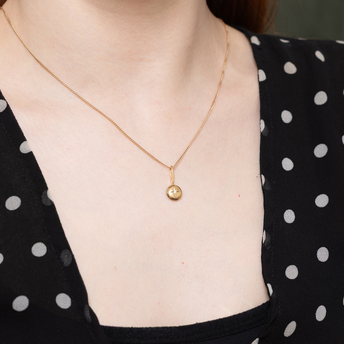 14k Star Set Diamond Half Sphere Pendant