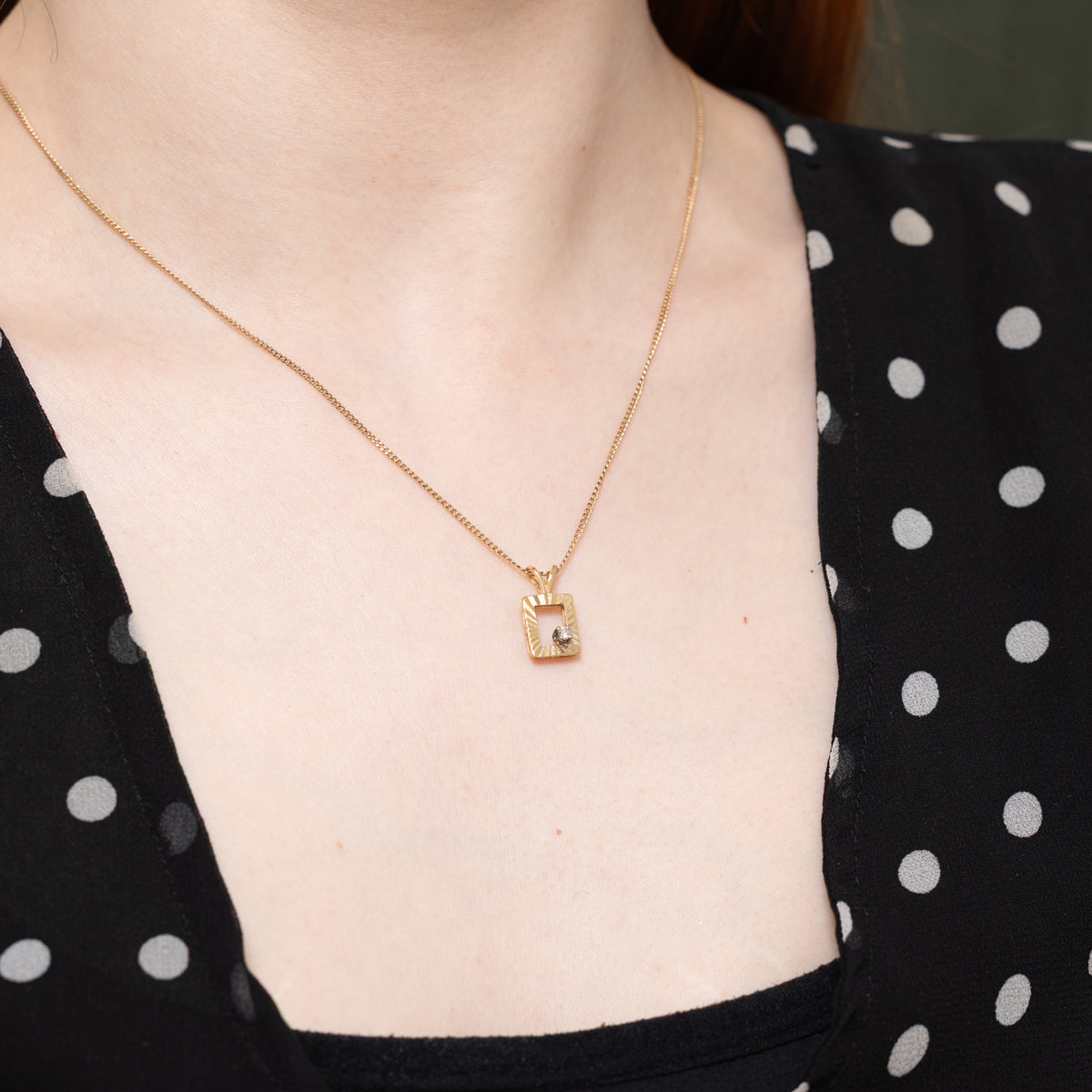 14k Diamond Textured Framed Pendant
