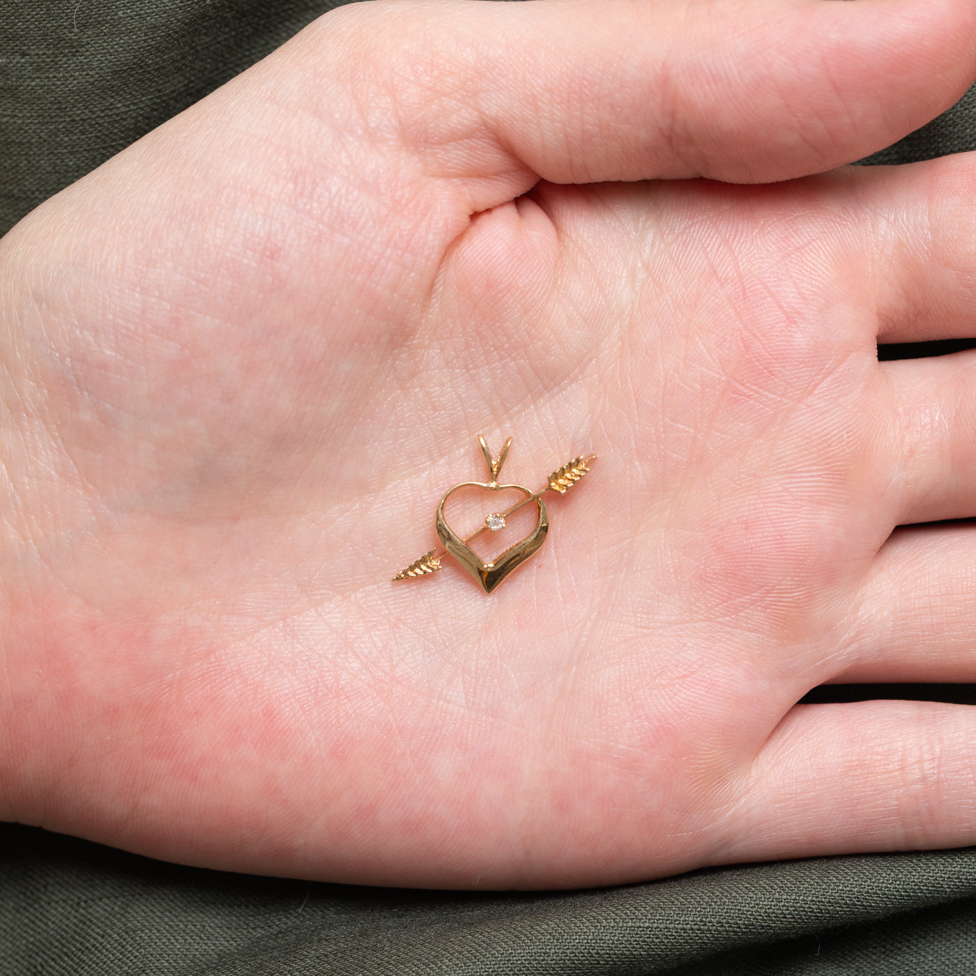 14k Diamond Heart & Arrow Pendant