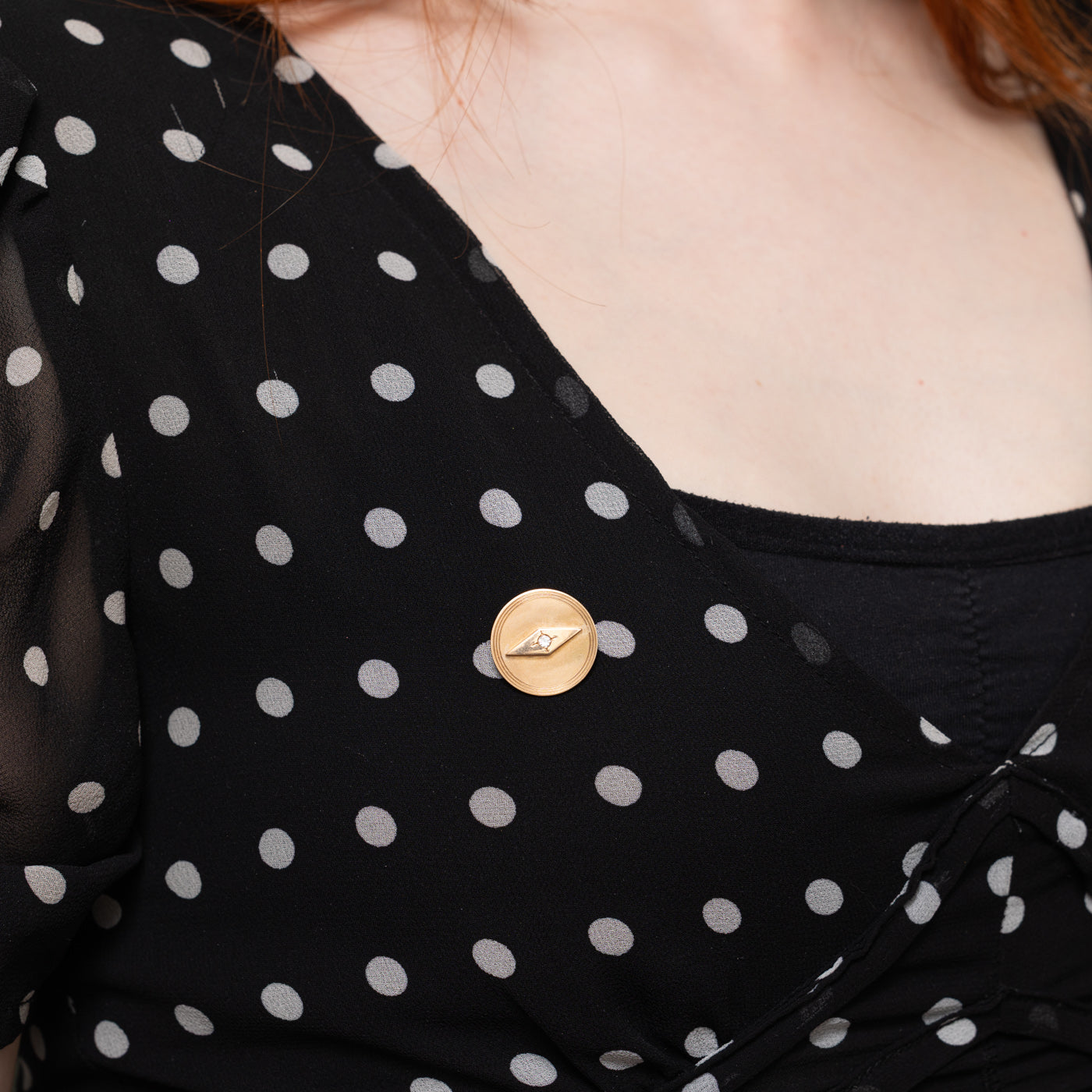 14k Diamond Geometric Circle Pendant Brooch