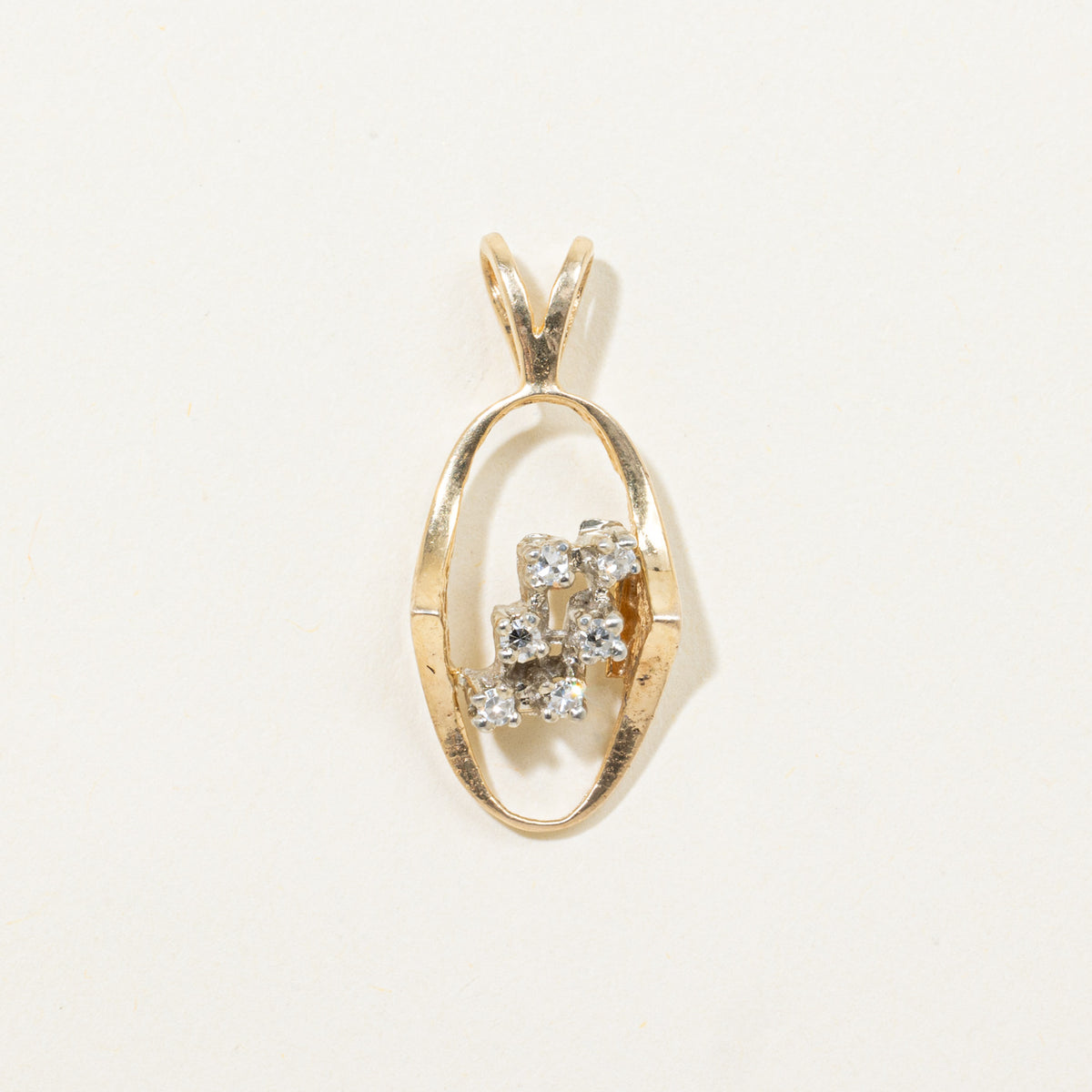 14k Diamond Cluster Oval Framed Pendant