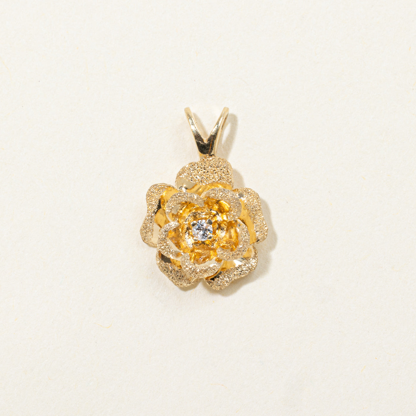 14k Diamond Textured Flower Pendant