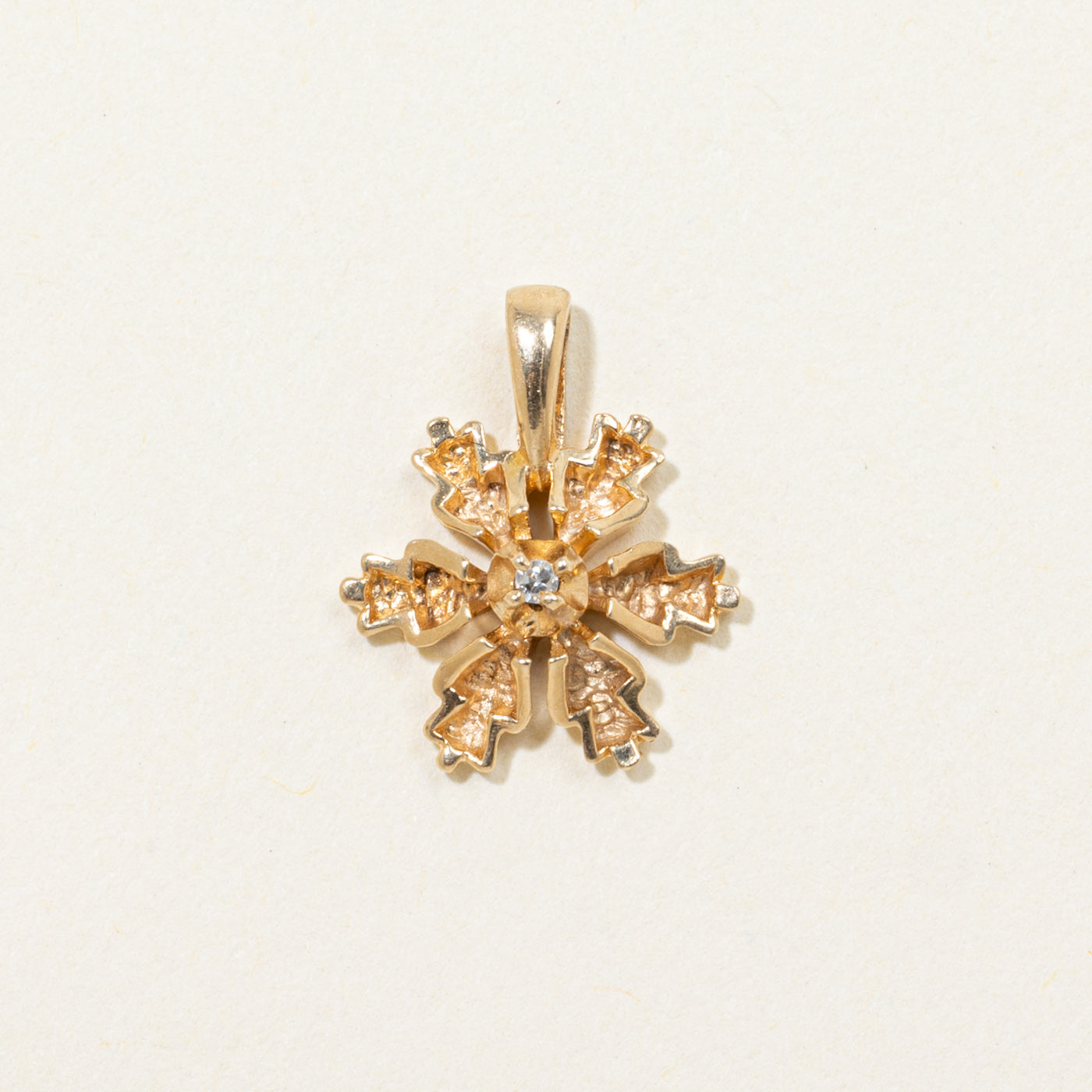14k Single Diamond Snowflake Pendant