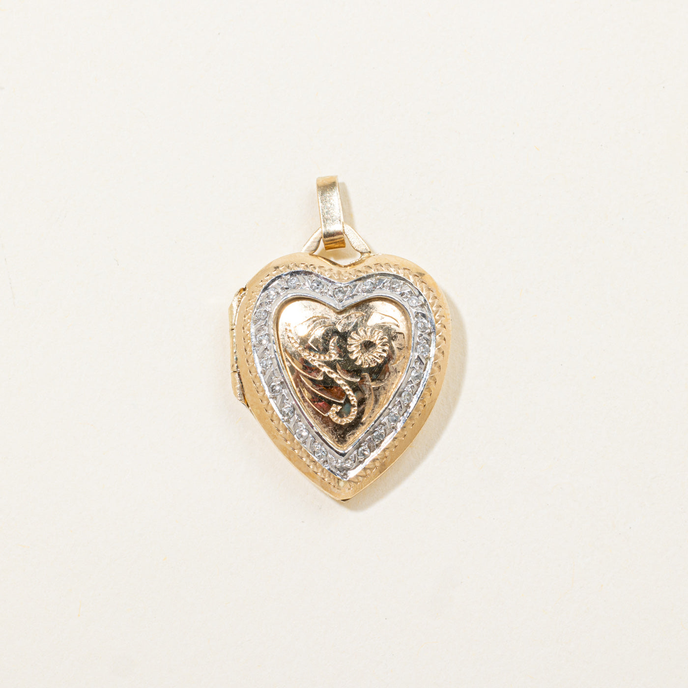10k Two Tone Diamond Engraved Heart Locket