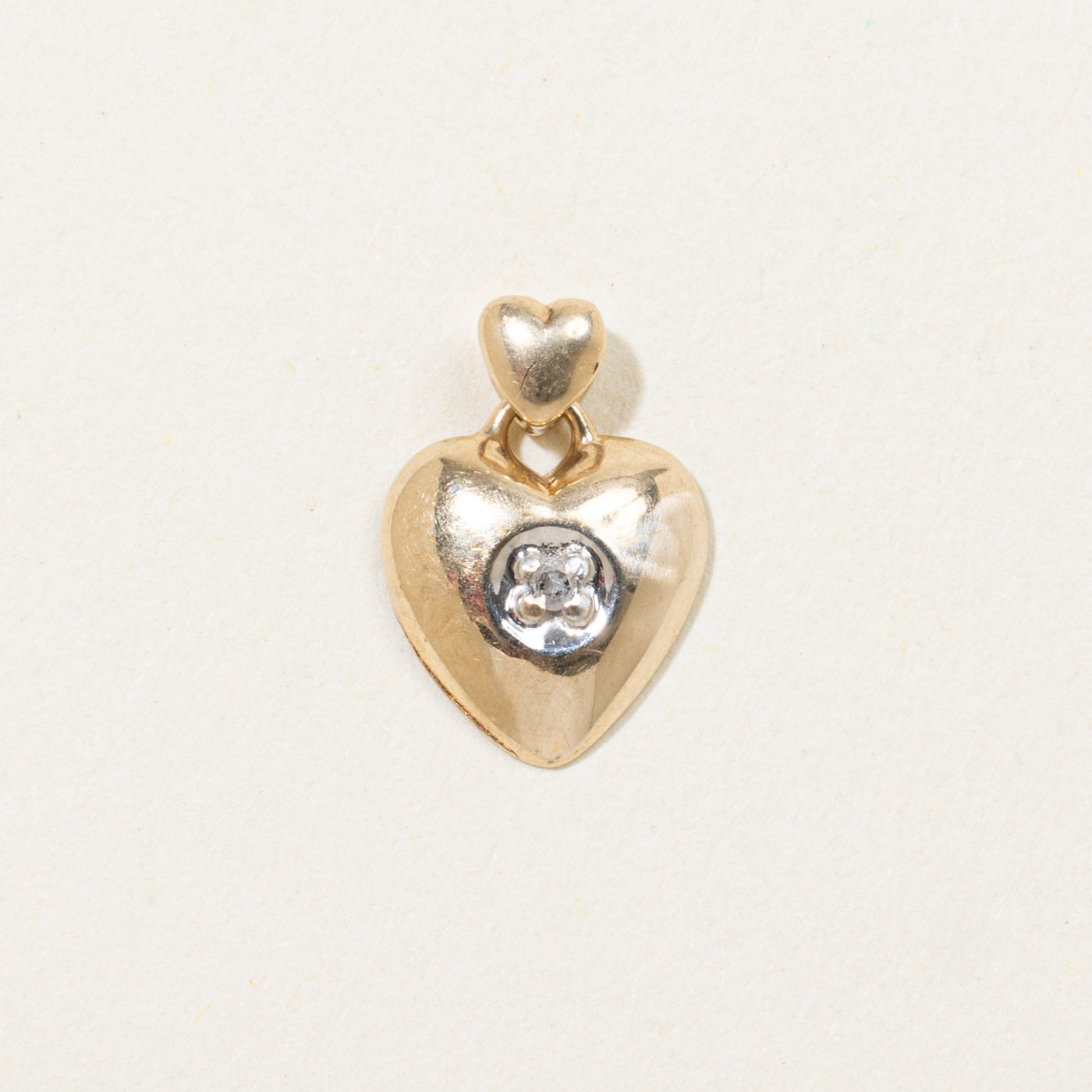 10k Single Diamond Puffed Heart Pendant