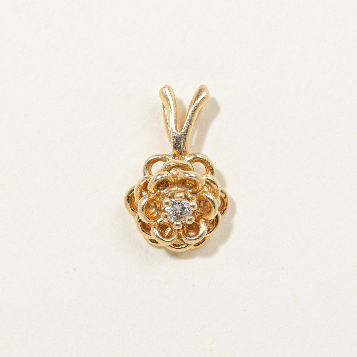 14k Diamond Scalloped Flower Pendant