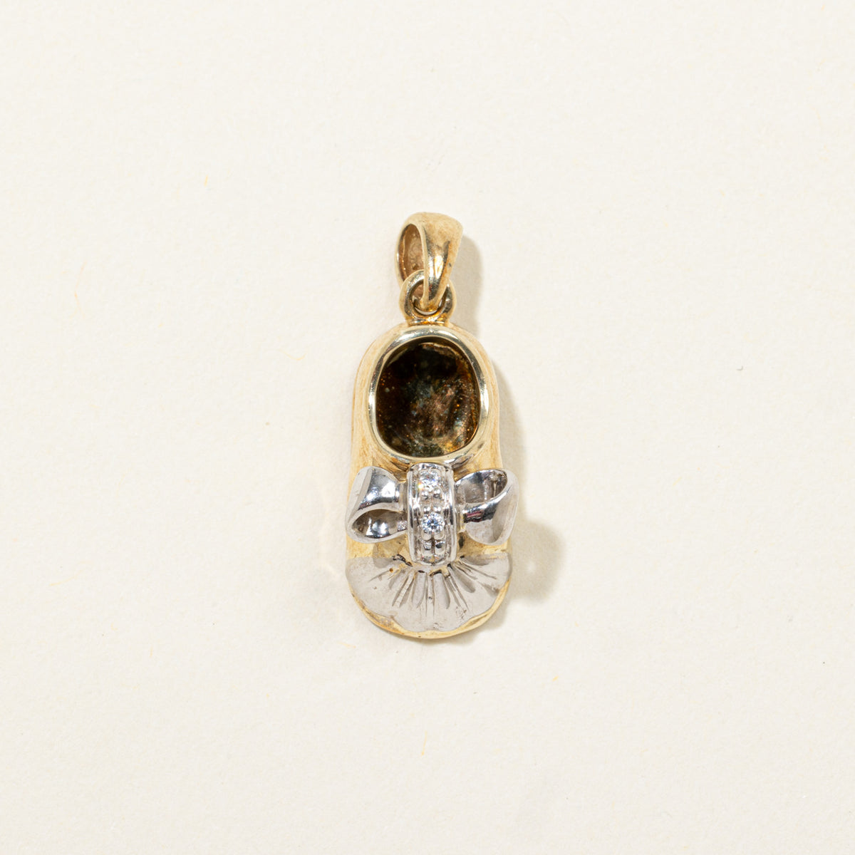 14k Diamond Bow Baby Shoe Pendant