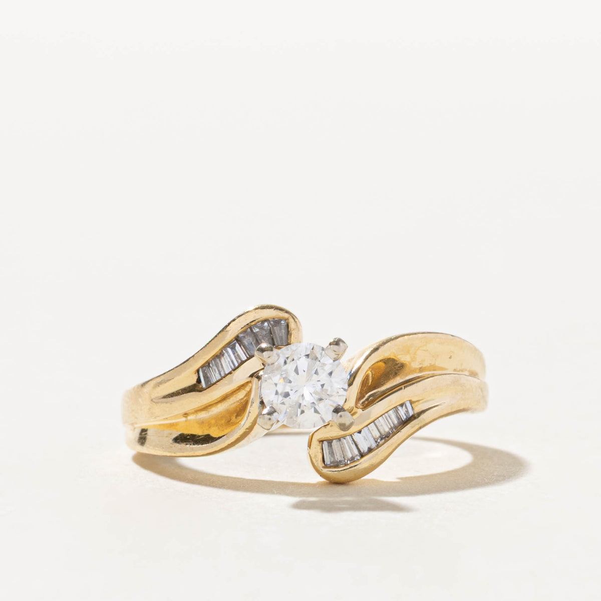 14k Diamond Channel Set Grooved Bypass Ring | 0.37ctw | SZ 4