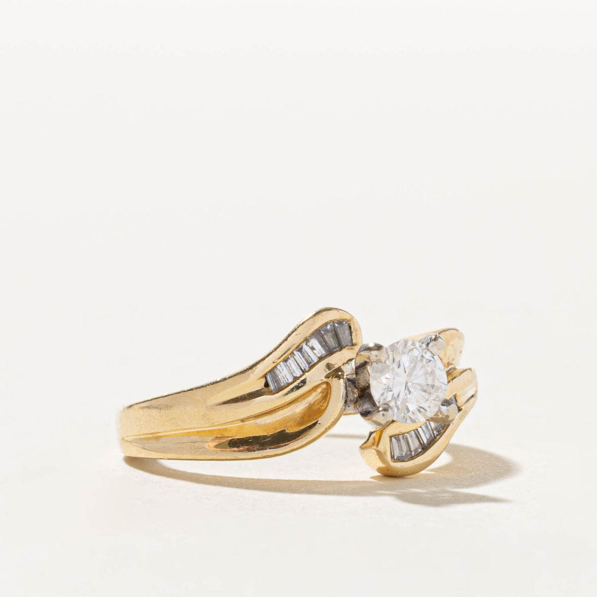 14k Diamond Channel Set Grooved Bypass Ring | 0.37ctw | SZ 4