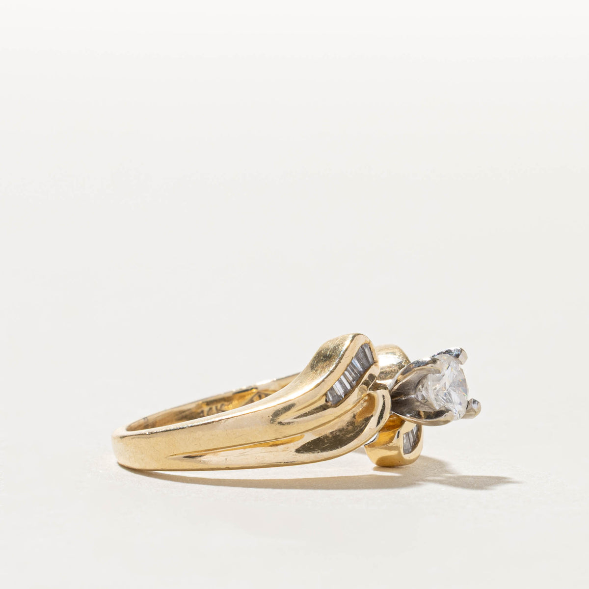 14k Diamond Channel Set Grooved Bypass Ring | 0.37ctw | SZ 4