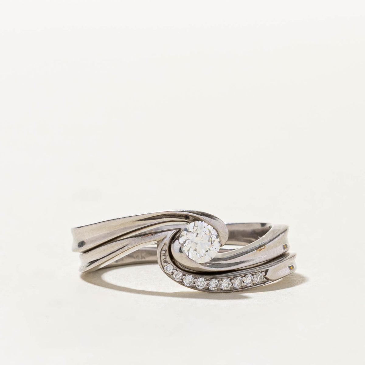 14k Solitaire Canadian Diamond Bypass Wedding Ring Set | 0.28ct I1 G, 0.12ctw | SZ 7.75