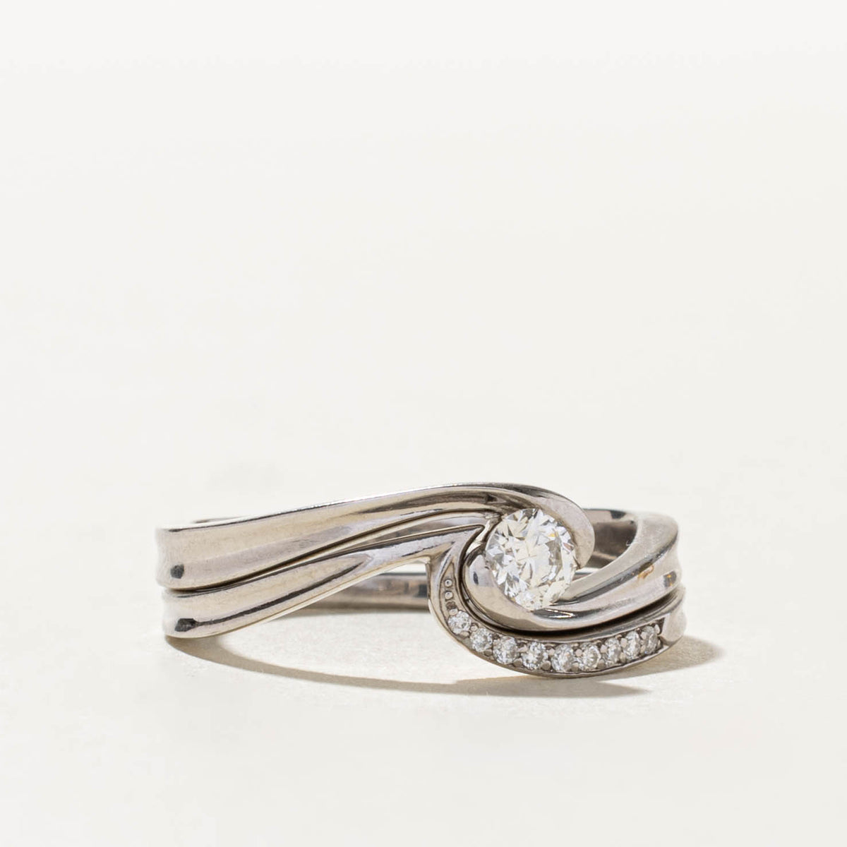 14k Solitaire Canadian Diamond Bypass Wedding Ring Set | 0.28ct I1 G, 0.12ctw | SZ 7.75