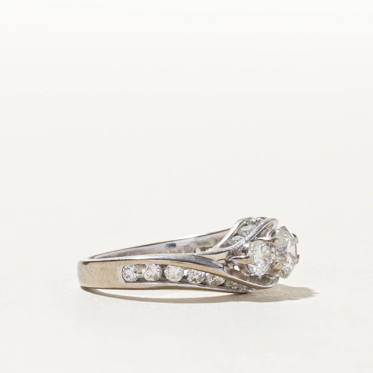 14k Three Stone Diamond Grooved BypassRing | 0.58ct I1 H, 0.92ctw | SZ 5