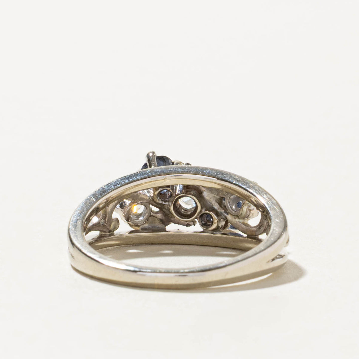 14k Sapphire & Diamond Cluster Scrollwork Ring | 0.28ctw, 0.43ctw | SZ 7.25