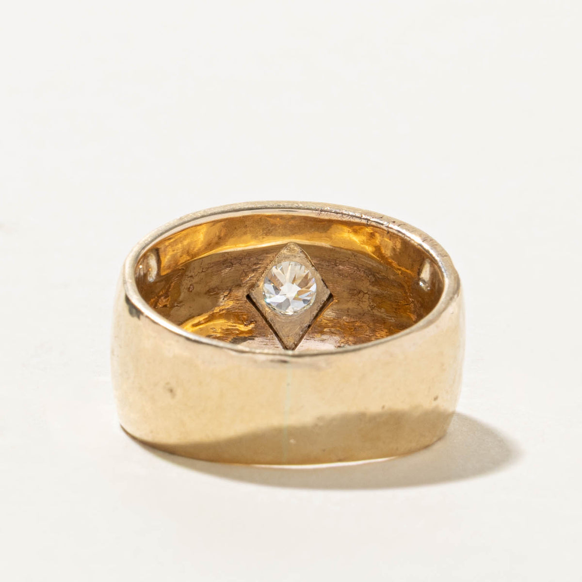 14k Solitaire Old European Cut Diamond Hammered Band | 0.42ct SI1 J | 12.65mm | SZ 9.25