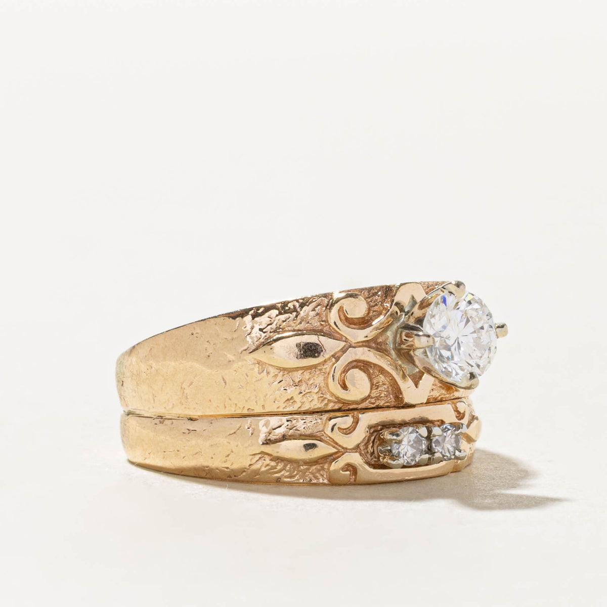 14k Solitaire Diamond Scrollwork Soldered Wedding Ring Set | 0.50ctw | SZ 5.25