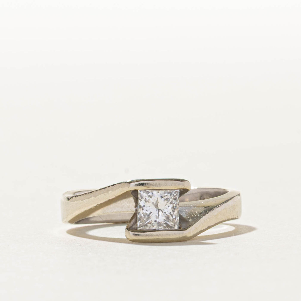 18k Tension Set Princess Cut Diamond Bypass Ring | 0.50ct SI1 G/H | SZ 5.5