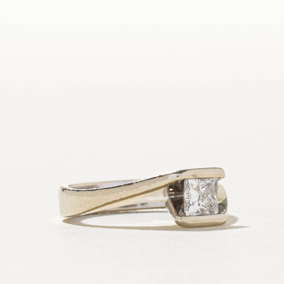 18k Tension Set Princess Cut Diamond Bypass Ring | 0.50ct SI1 G/H | SZ 5.5