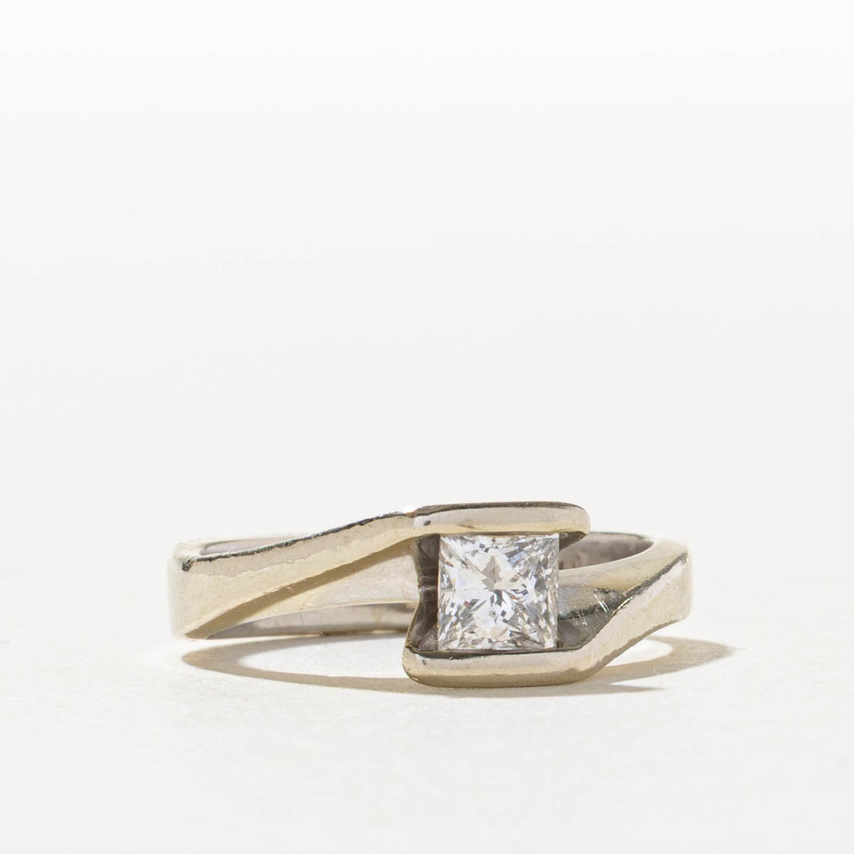 18k Tension Set Princess Cut Diamond Bypass Ring | 0.50ct SI1 G/H | SZ 5.5