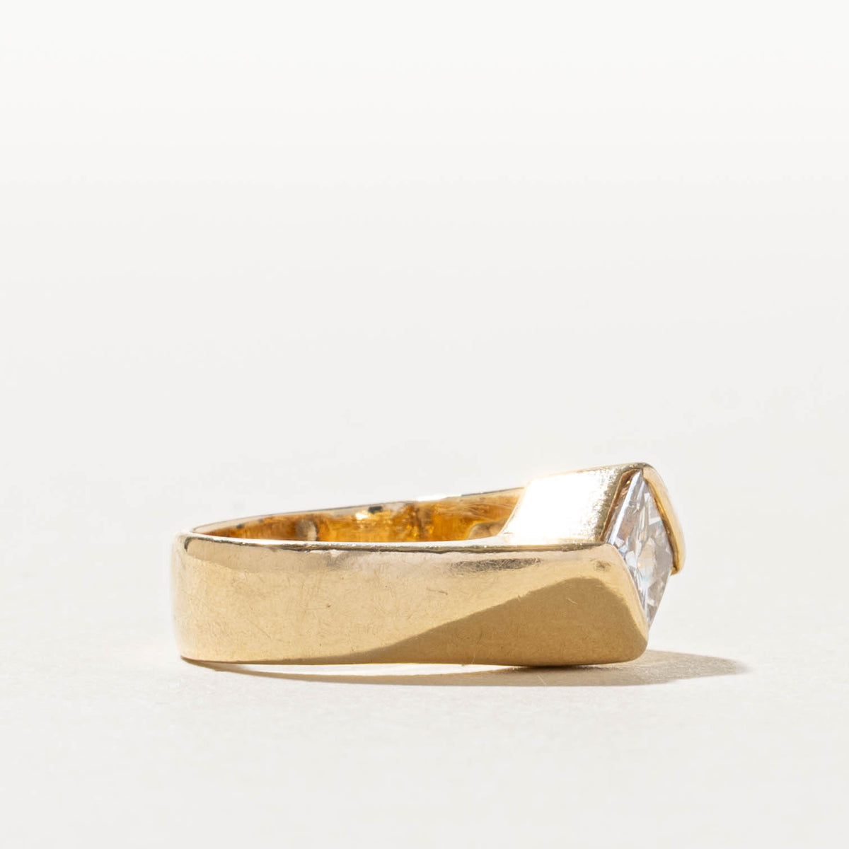 14k Solitaire Compass Set Princess Cut Diamond Ring | 0.75ct SI2 J | SZ 3.75