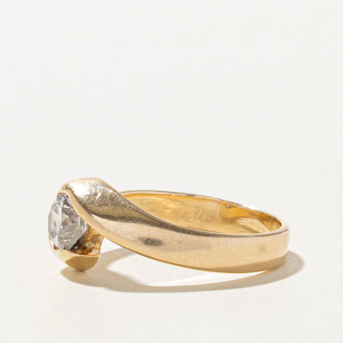 14k Solitaire Semi Bezel Set Diamond Bypass Ring | 0.72ct I1 H | SZ 7.25