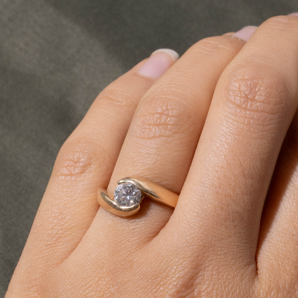 14k Solitaire Semi Bezel Set Diamond Bypass Ring | 0.72ct I1 H | SZ 7.25