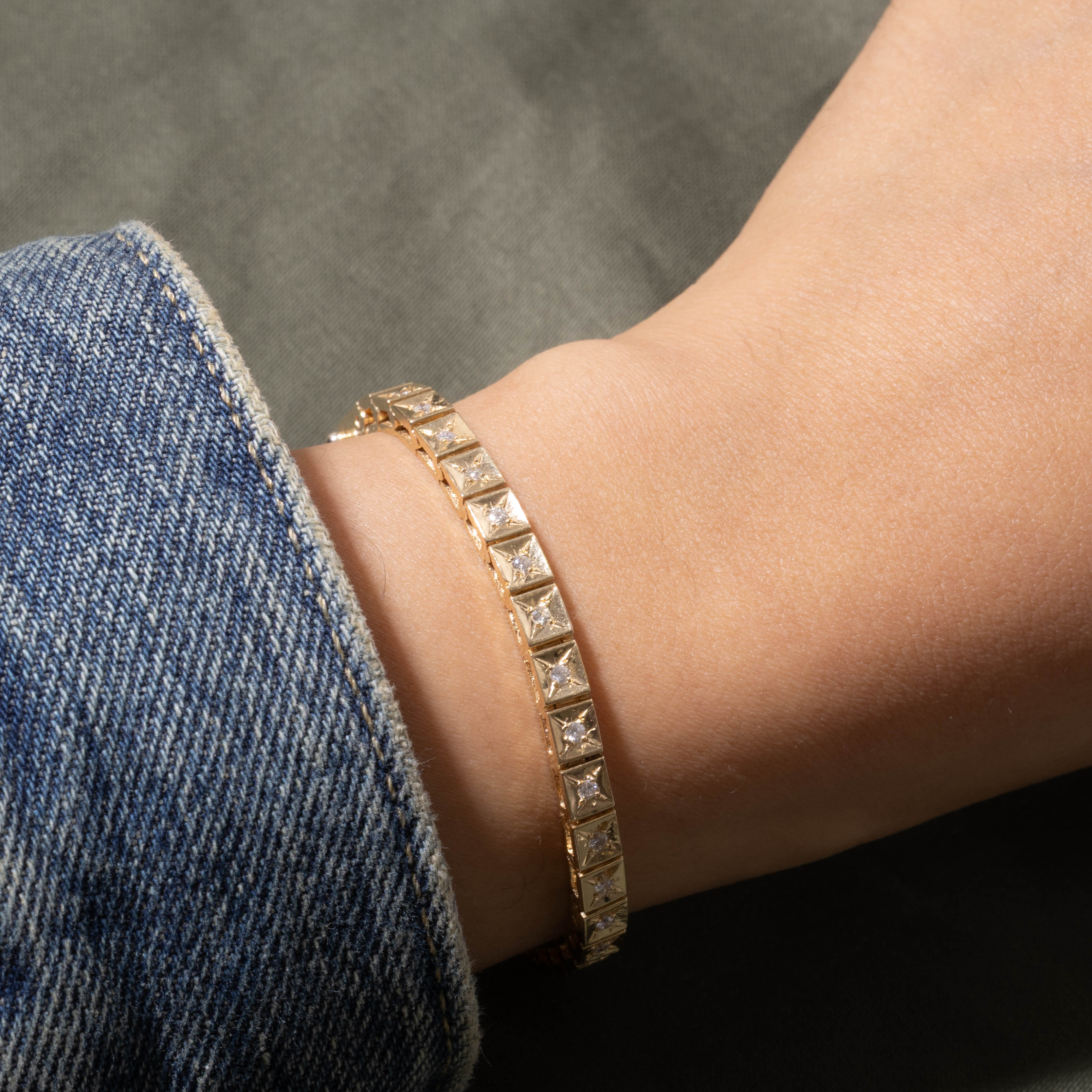 14k Star Set Diamond Geometric Tennis Bracelet | 0.60ctw | 7.5"