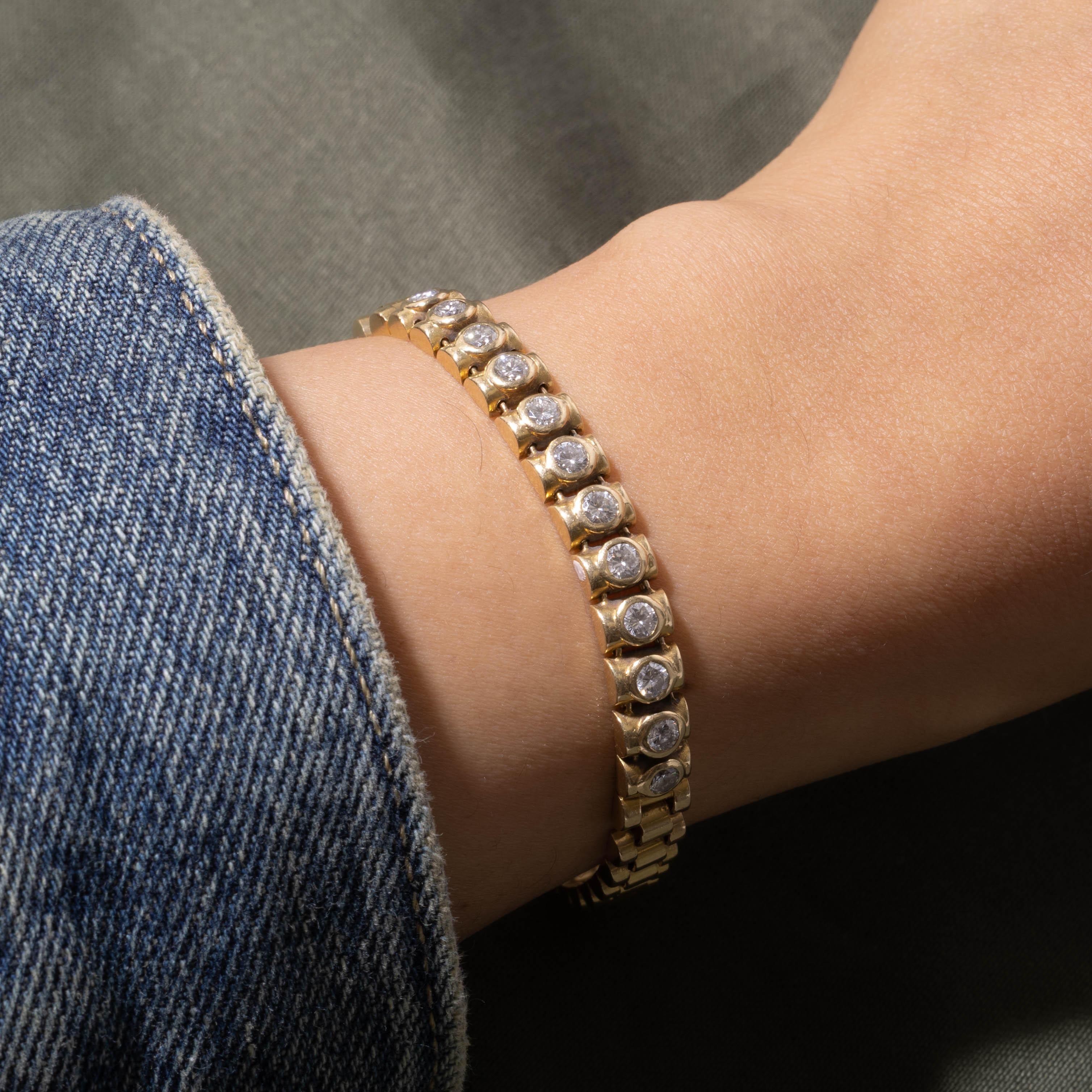 14k Bezel Set Diamond Watch Strap Bracelet | 0.96ctw | 7"