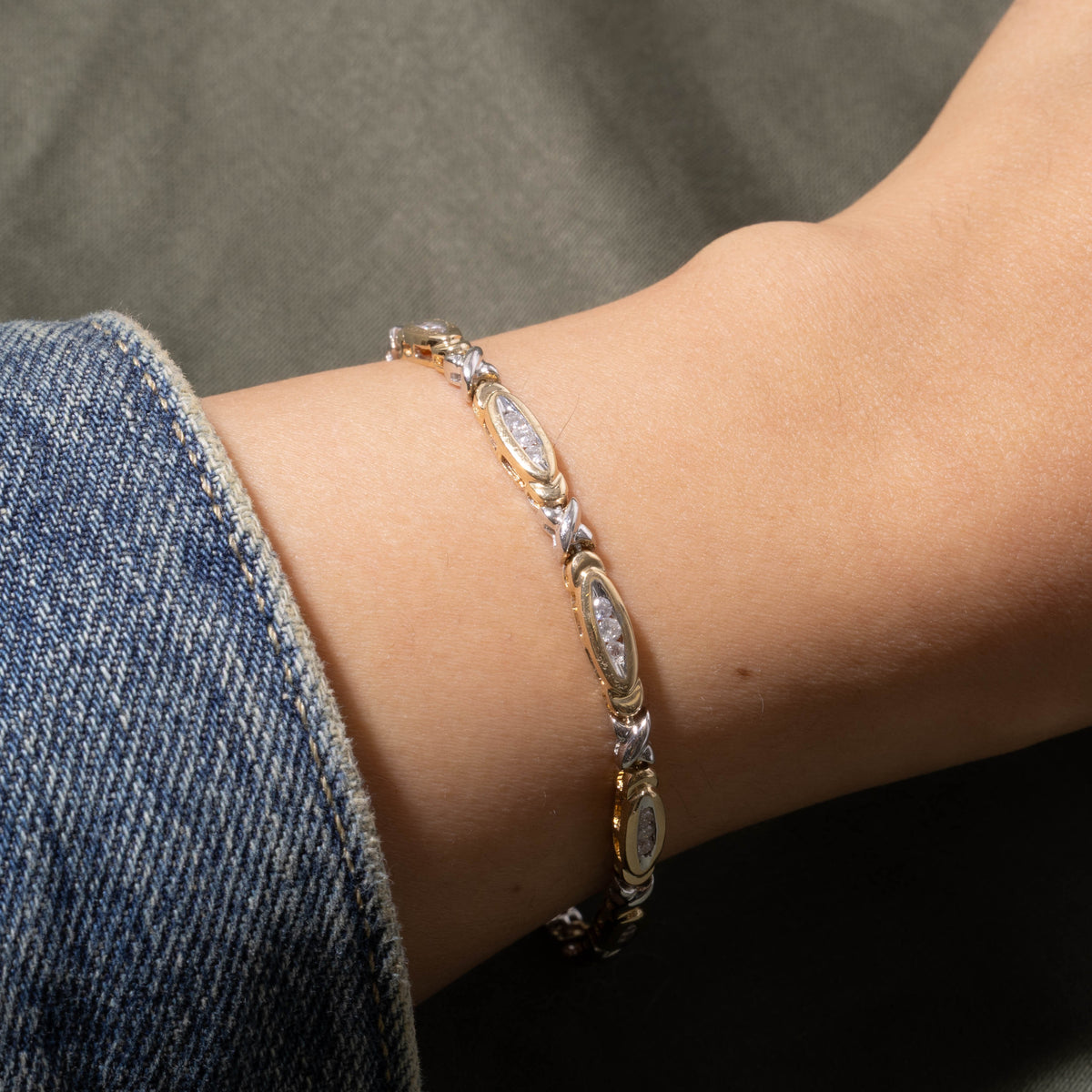 14k Two Tone Channel Set Diamond X Tennis Bracelet | 0.75ctw | 7.5"