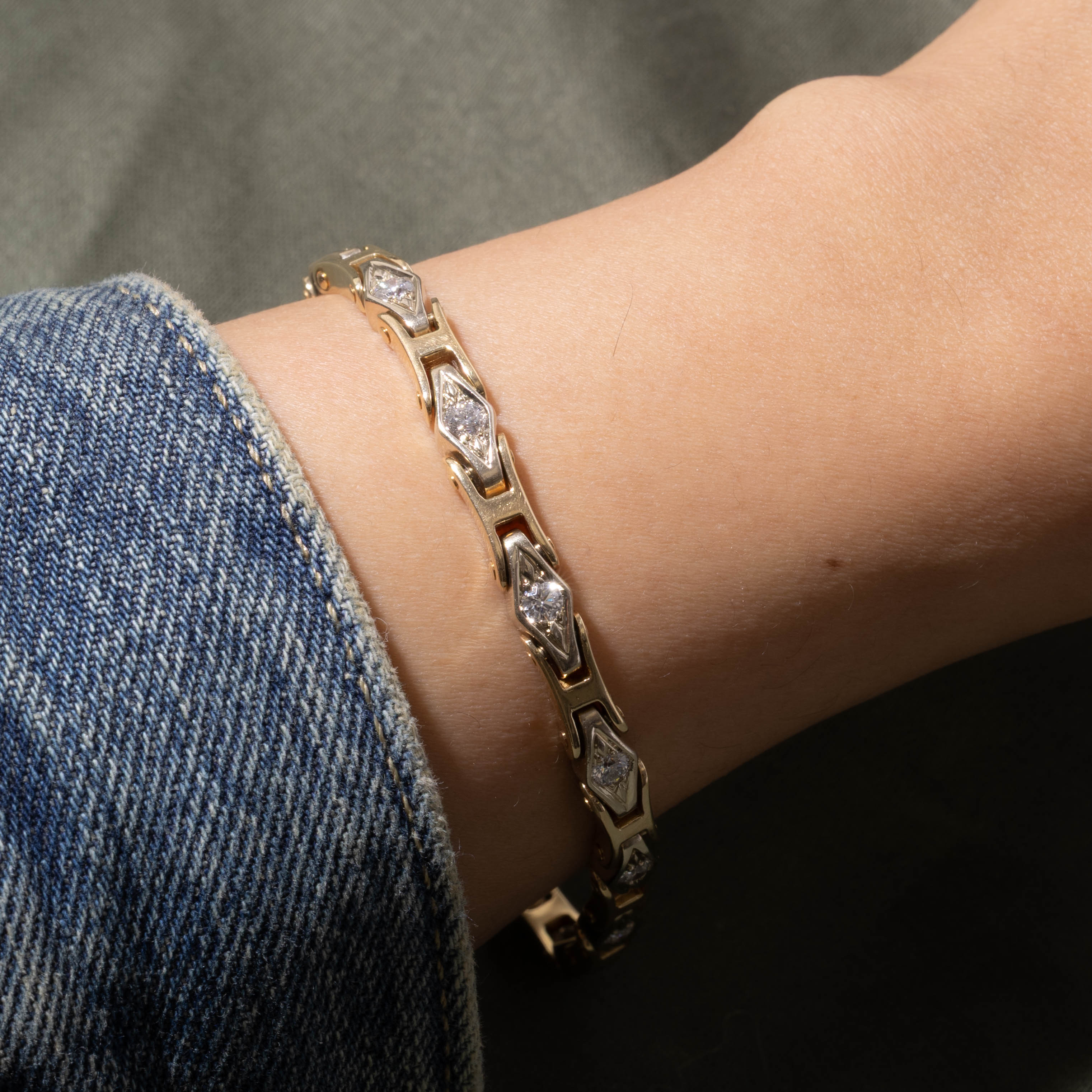14k Diamond Rhombus Pattern Tennis Bracelet | 1.32ctw | 8"