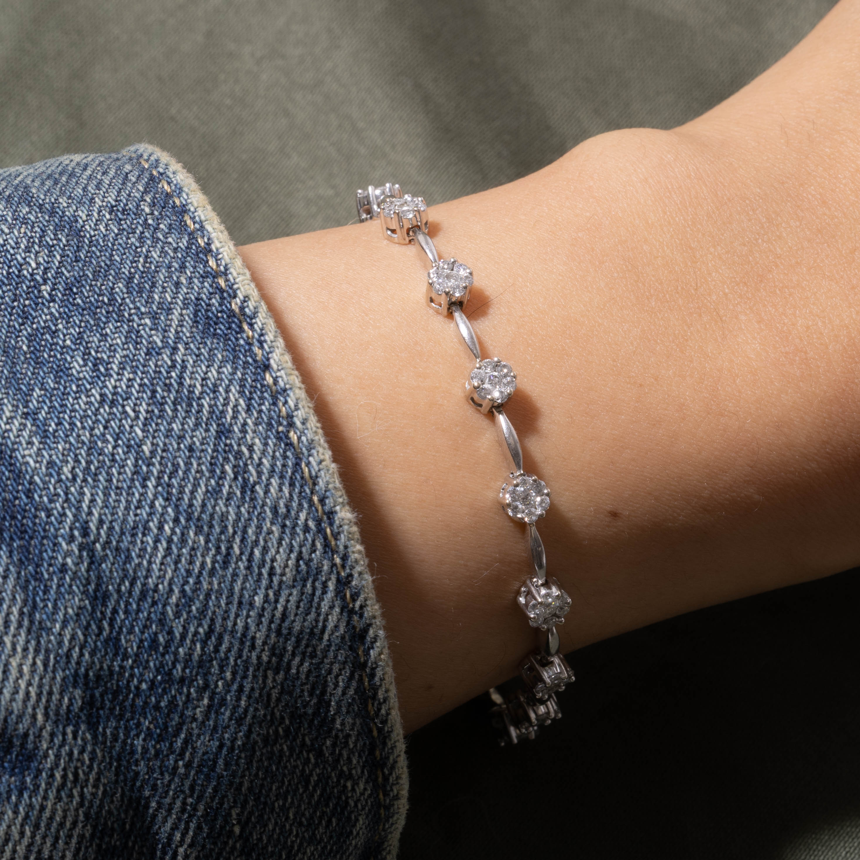 14k Diamond Floral Cluster Tennis Bracelet | 1.28ctw | 7.5"