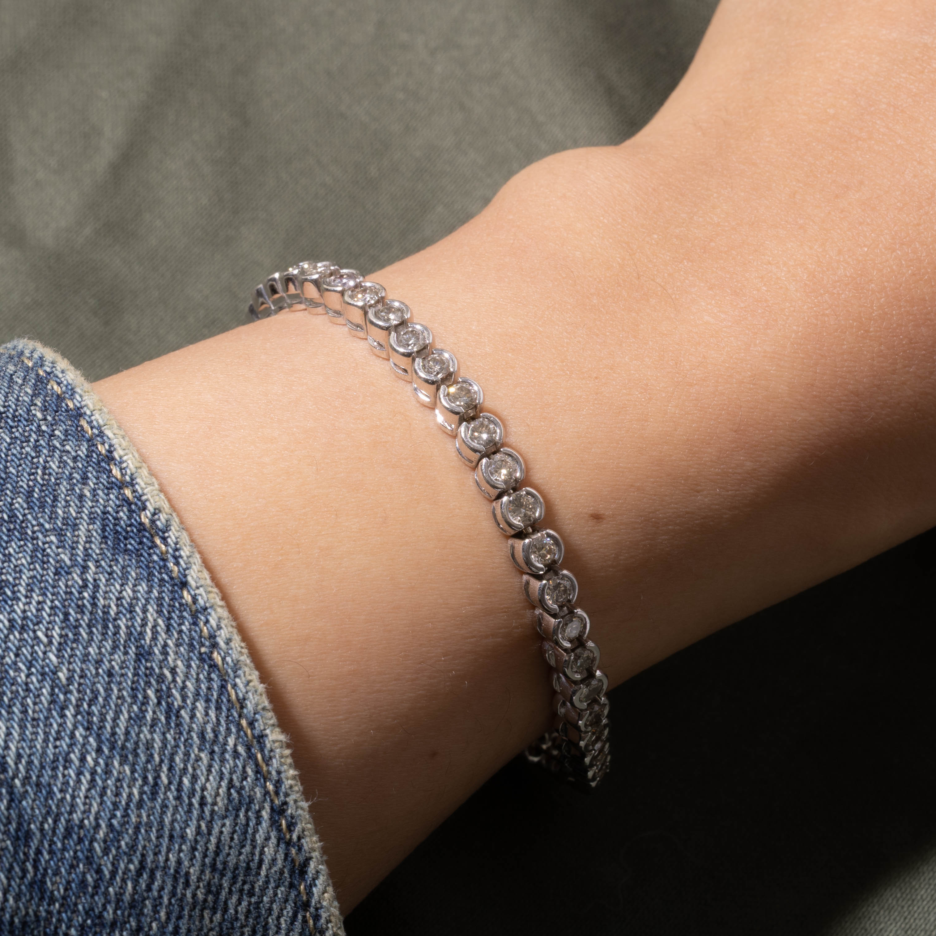 14k Eternity Semi Bezel Diamond Tennis Bracelet | 4.25ctw SI2/I1 J/K | 7.5"