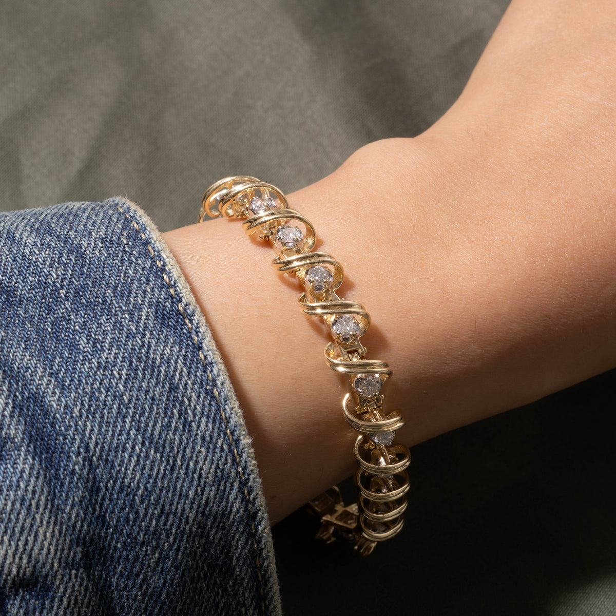 14k Yellow Gold Diamond Twisted Tennis Bracelet | 2.62ctw | 7"