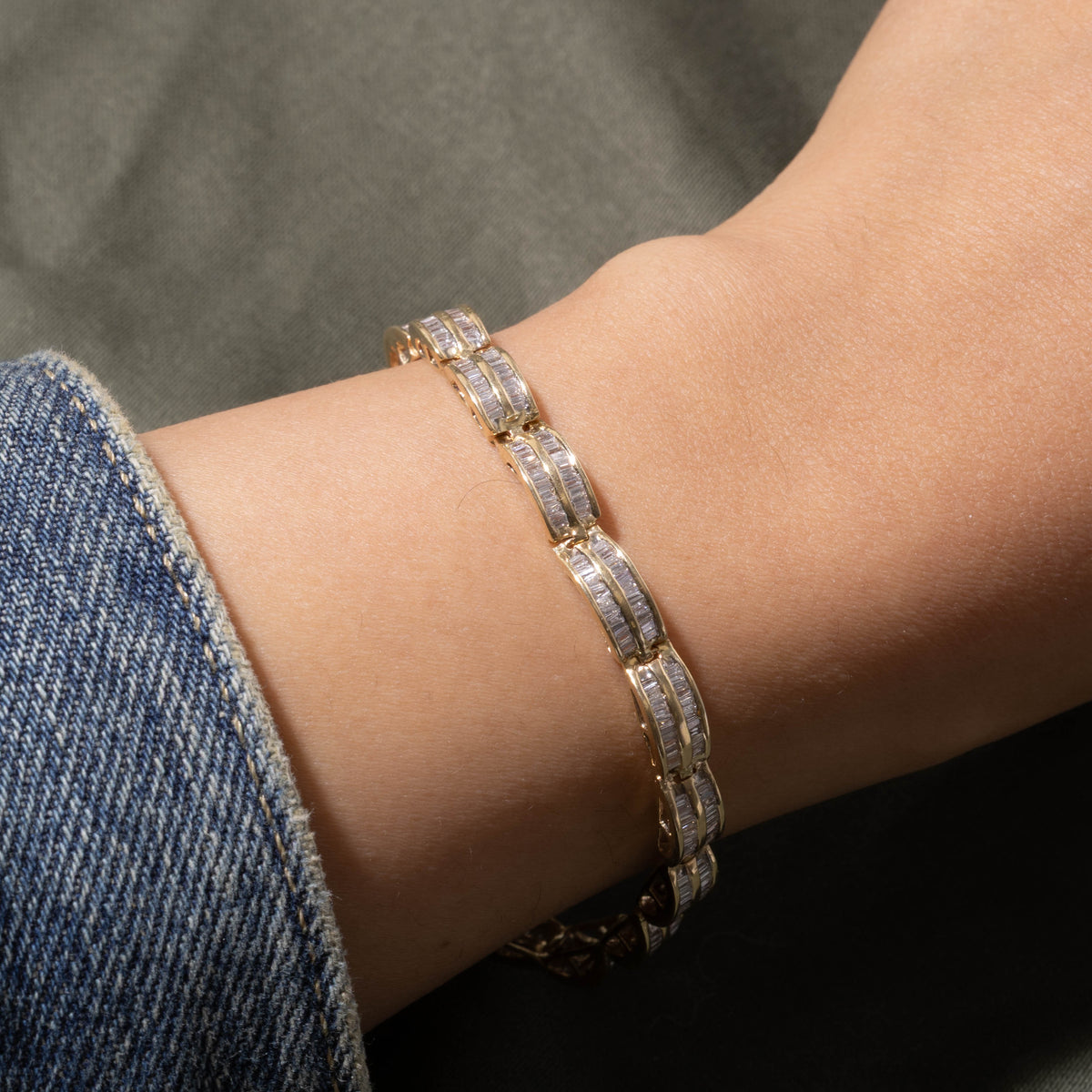 14k Multi Row Baguette Cut Diamond Tennis Bracelet | 1.53ctw | 7.25"