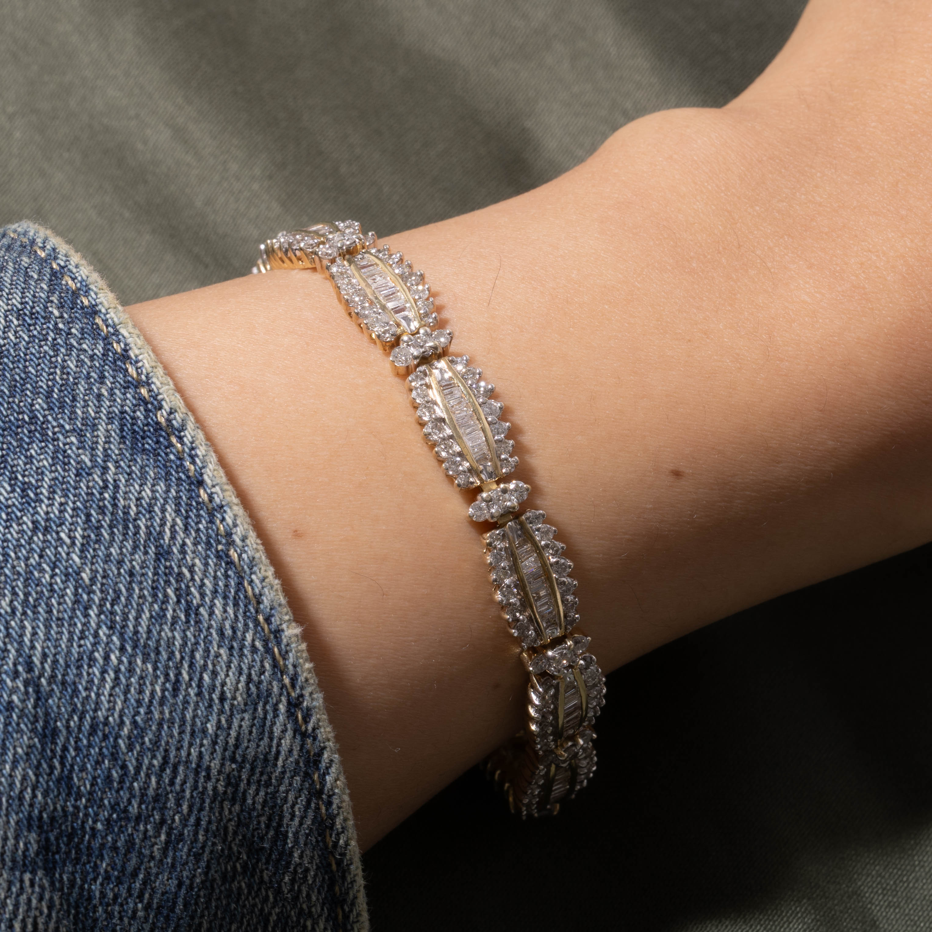 14k Channel Set Diamond Petal Tennis Bracelet | 4.17ctw | 7"