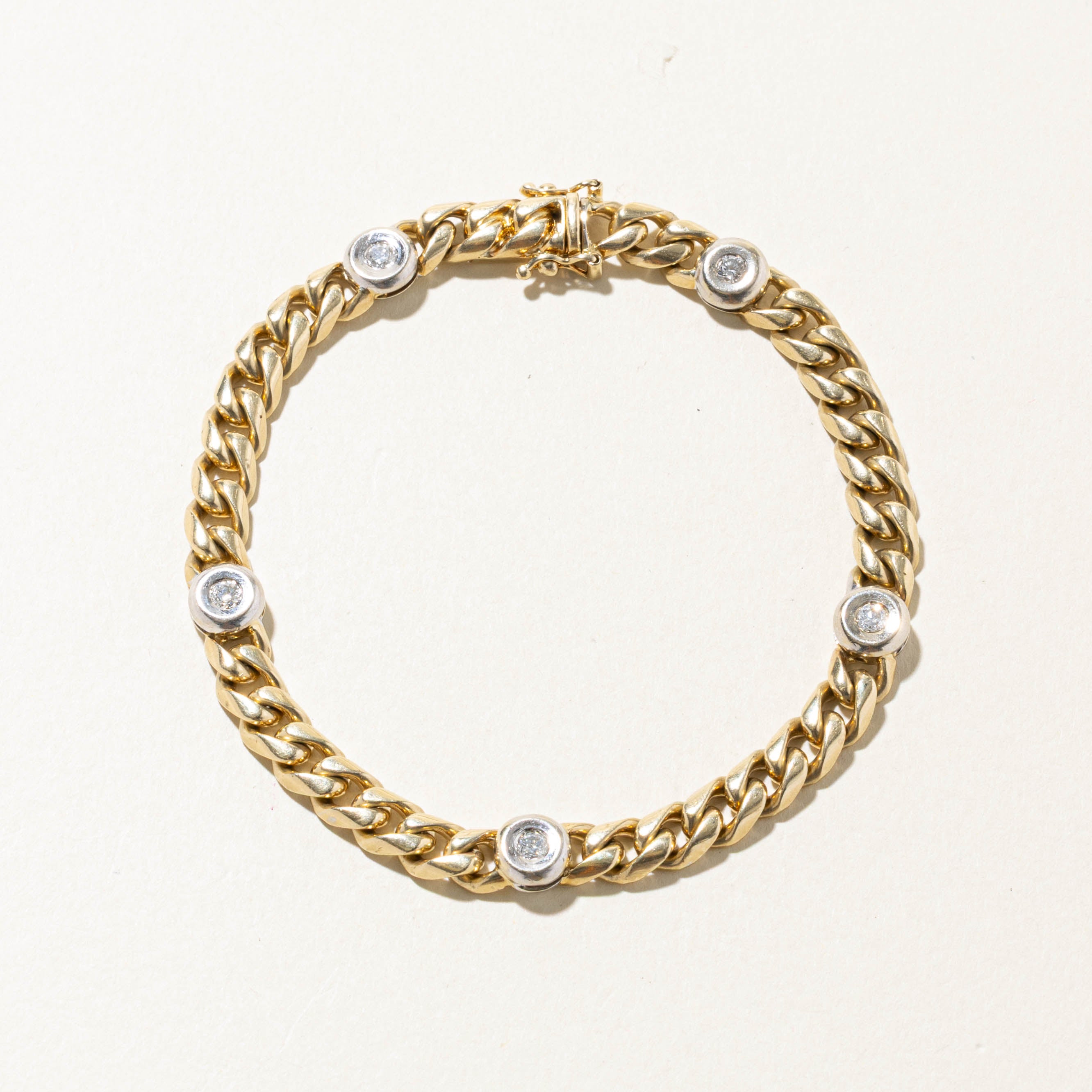 14k Five Stone Diamond Curb Link Bracelet | 0.35ctw | 8"