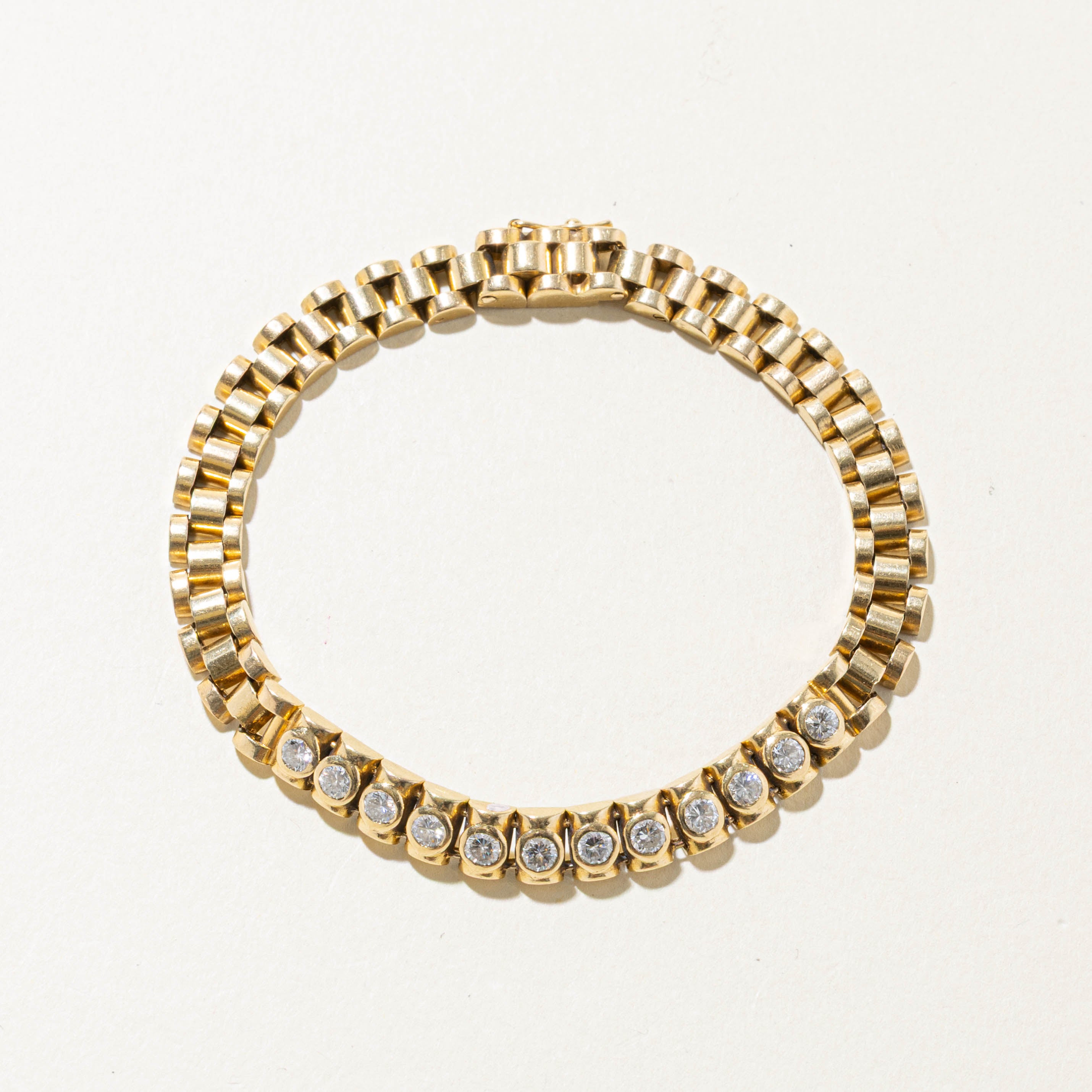 14k Bezel Set Diamond Watch Strap Bracelet | 0.96ctw | 7"