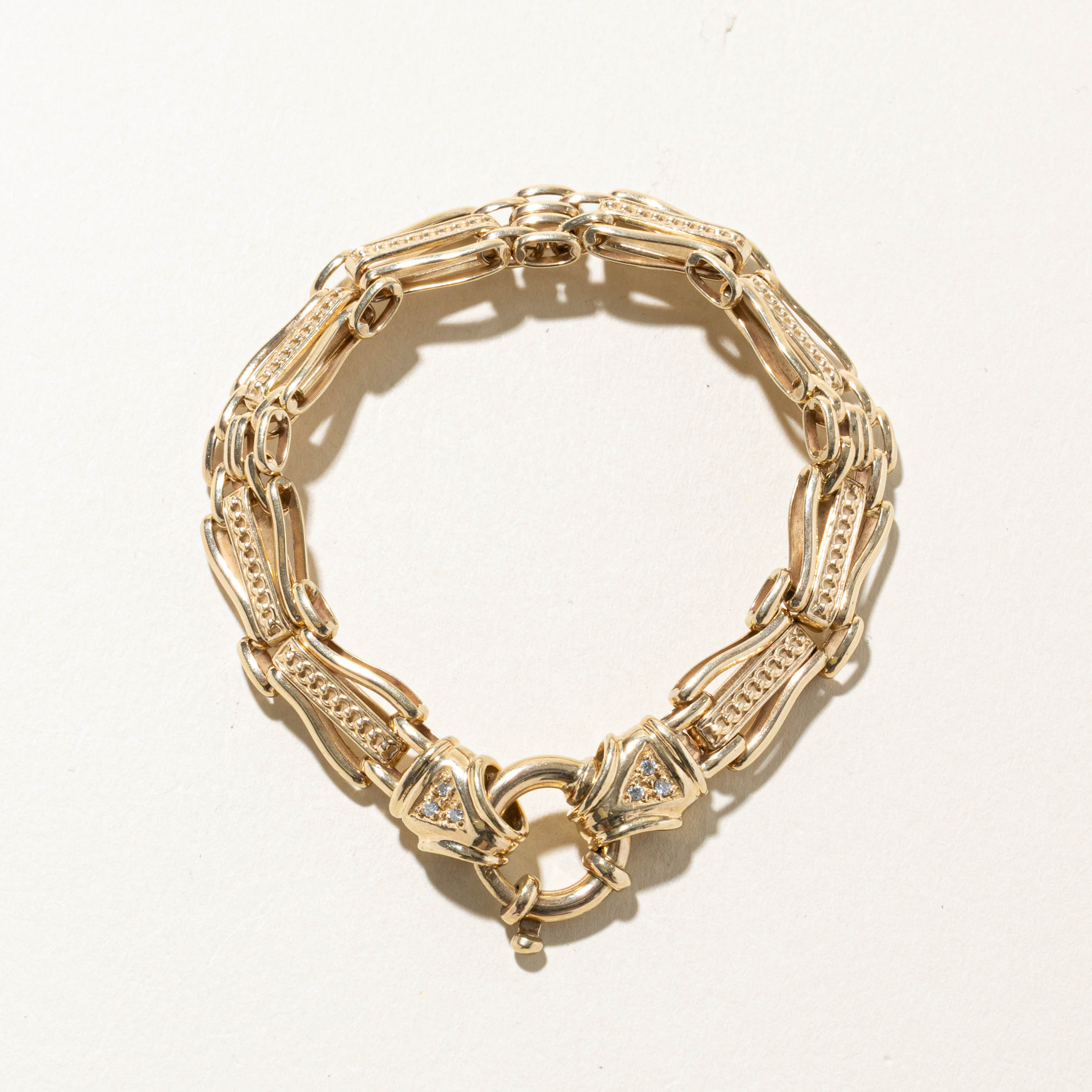10k Diamond Accented Ornate Chain Bracelet | 0.12ctw | 10mm | 7.5"