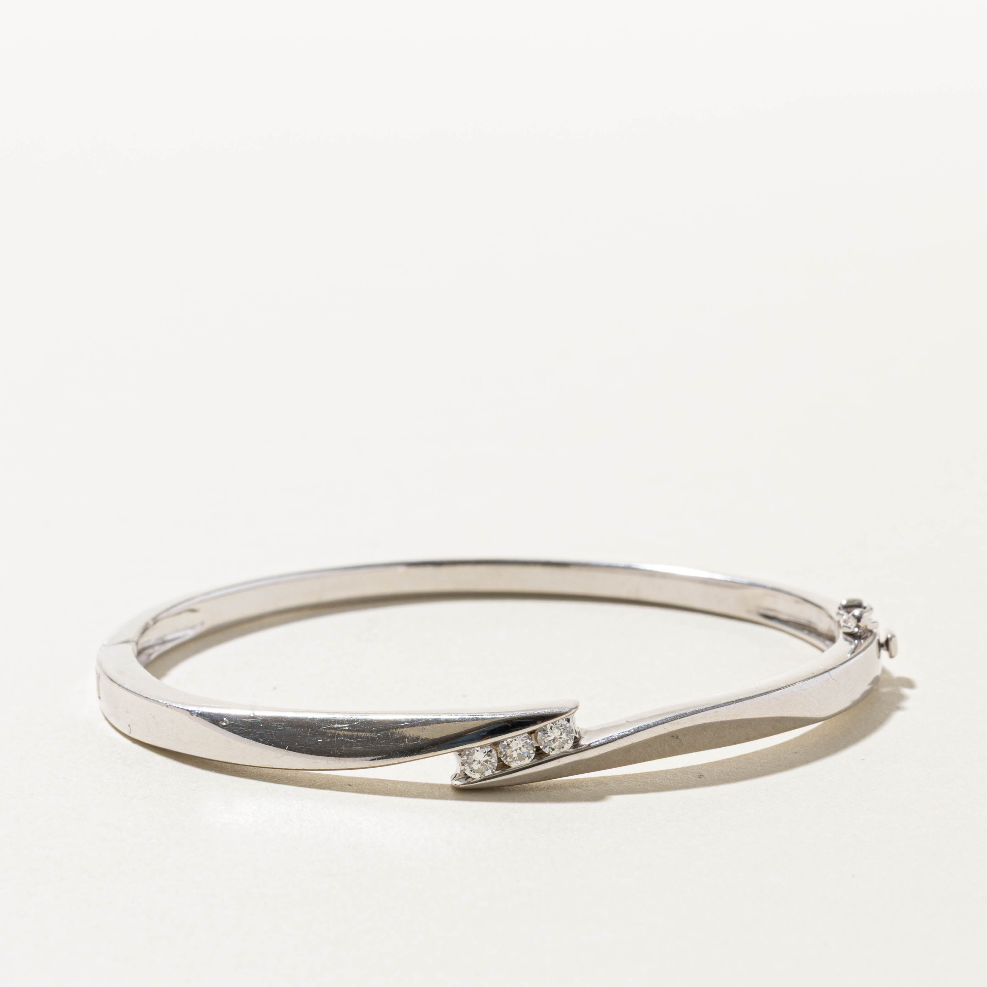 14k Three Stone Diamond Bypass Bangle | 0.25ctw | 7"