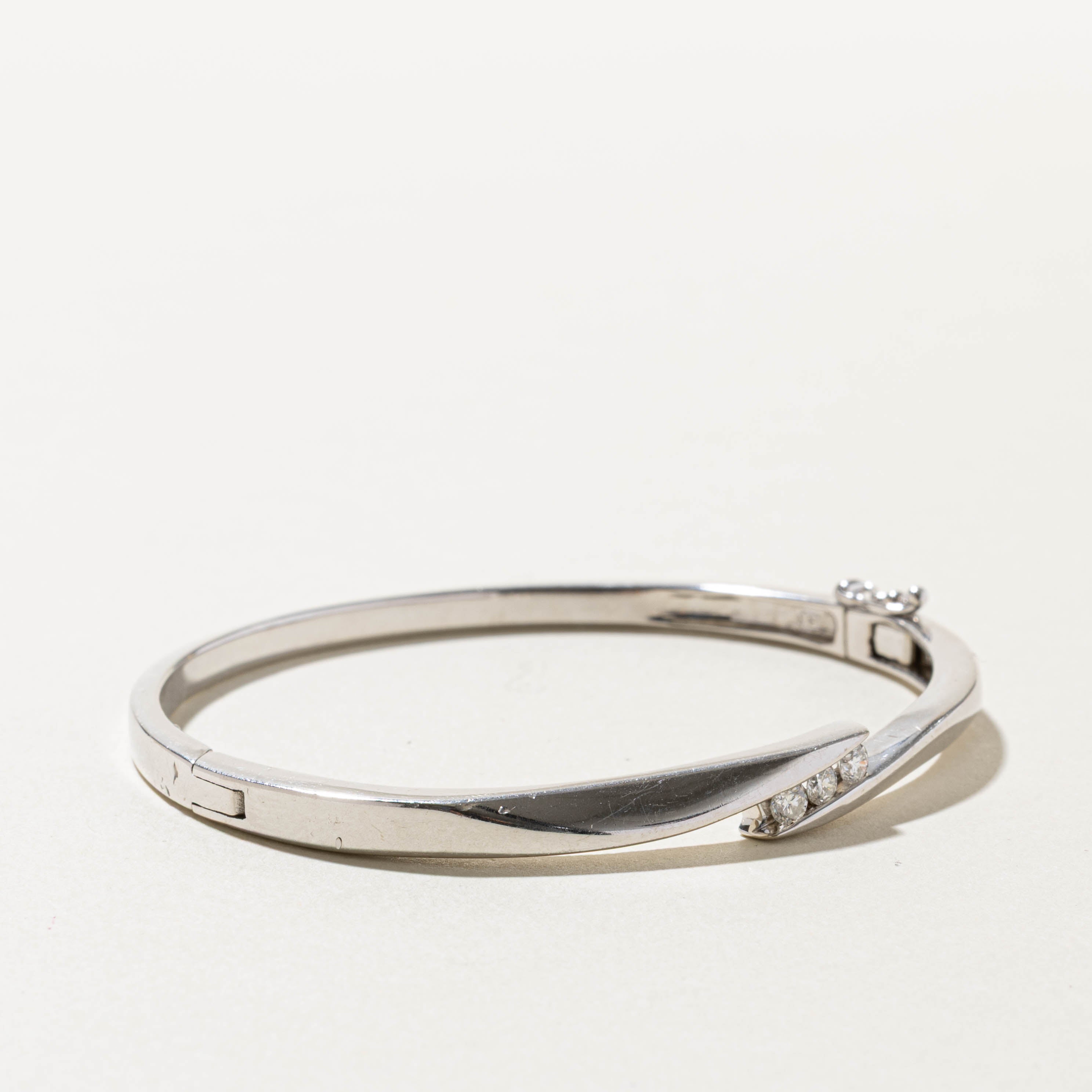 14k Three Stone Diamond Bypass Bangle | 0.25ctw | 7"