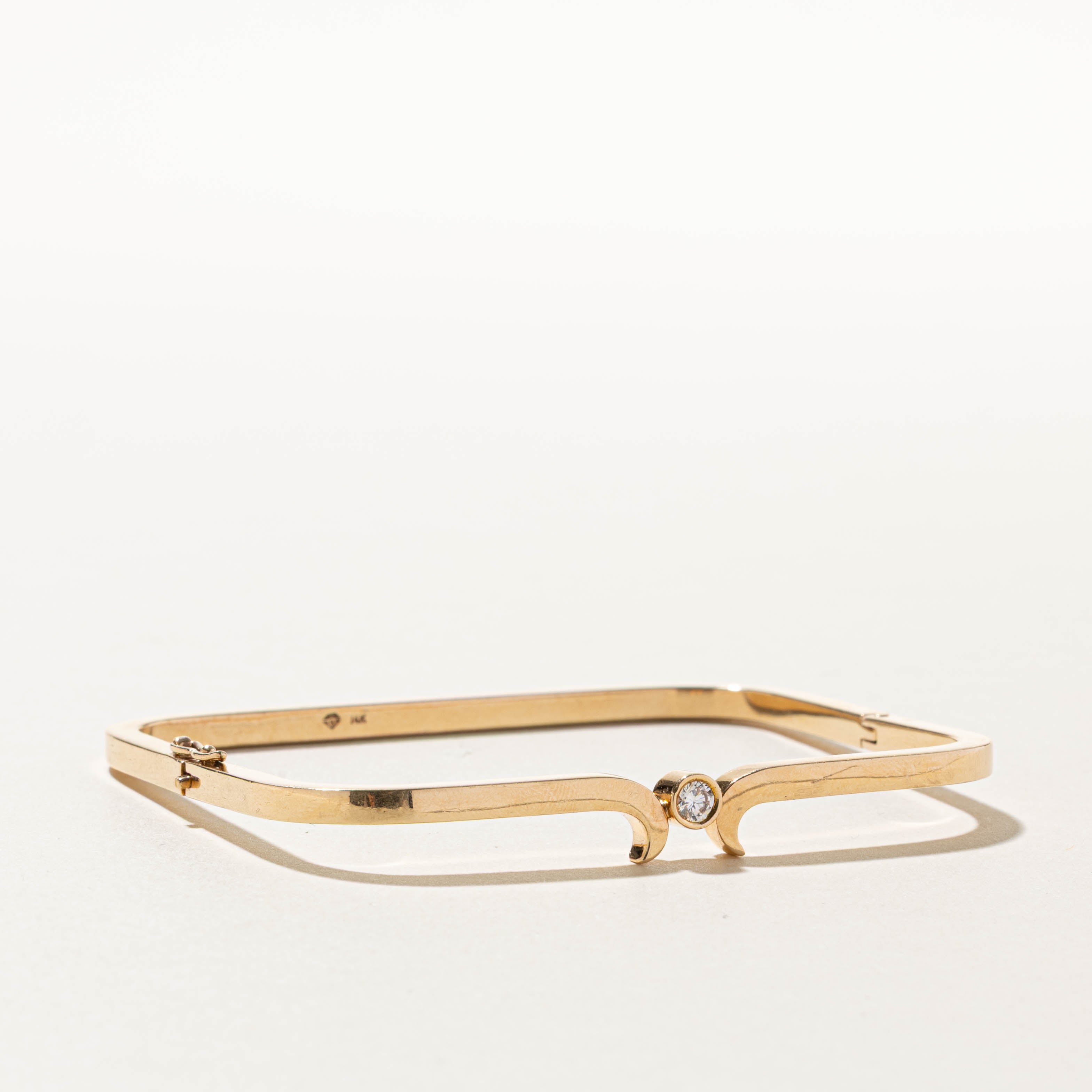 14k Solitaire Bezel Set Diamond Soft-Square Bangle | 0.12ct | 8"
