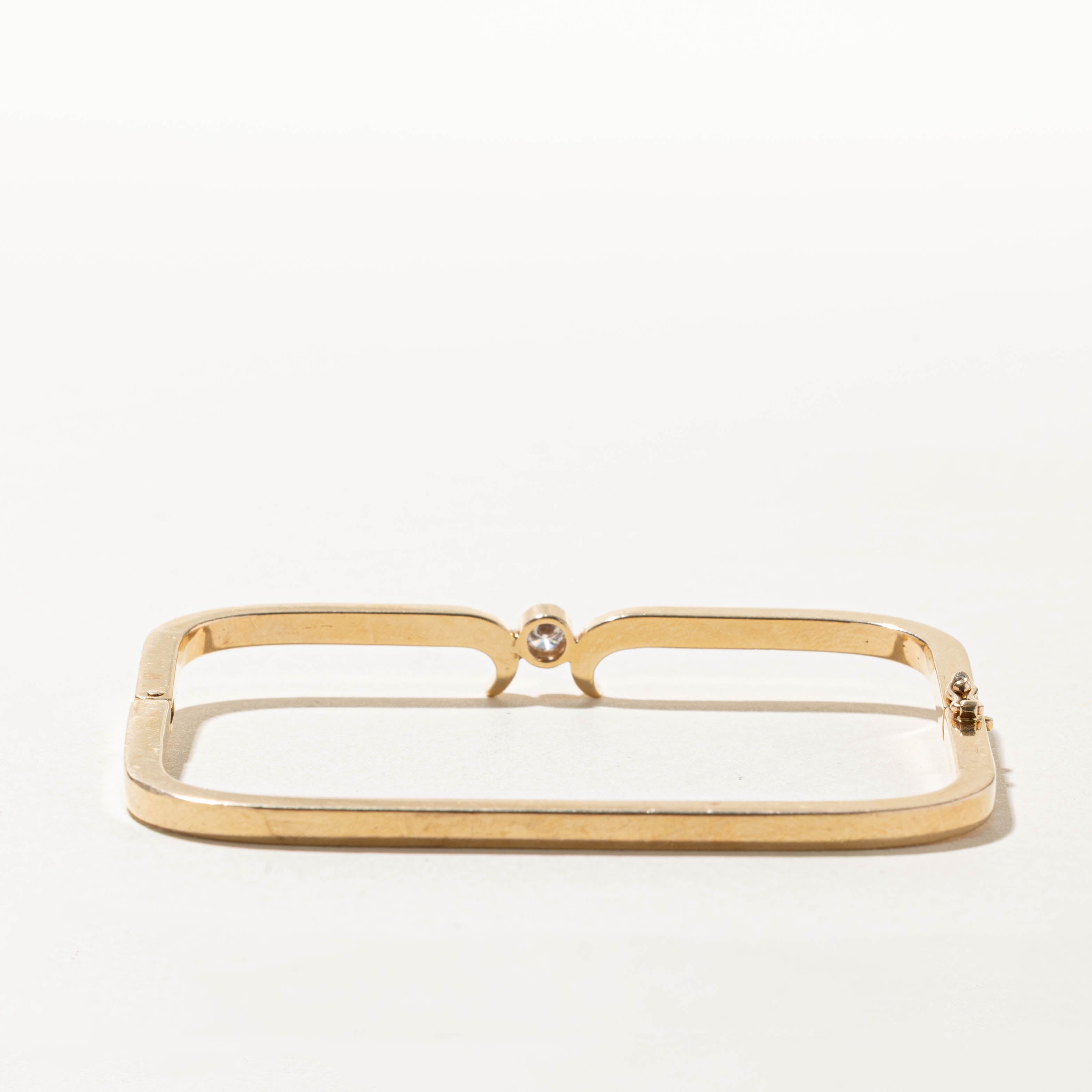 14k Solitaire Bezel Set Diamond Soft-Square Bangle | 0.12ct | 8"