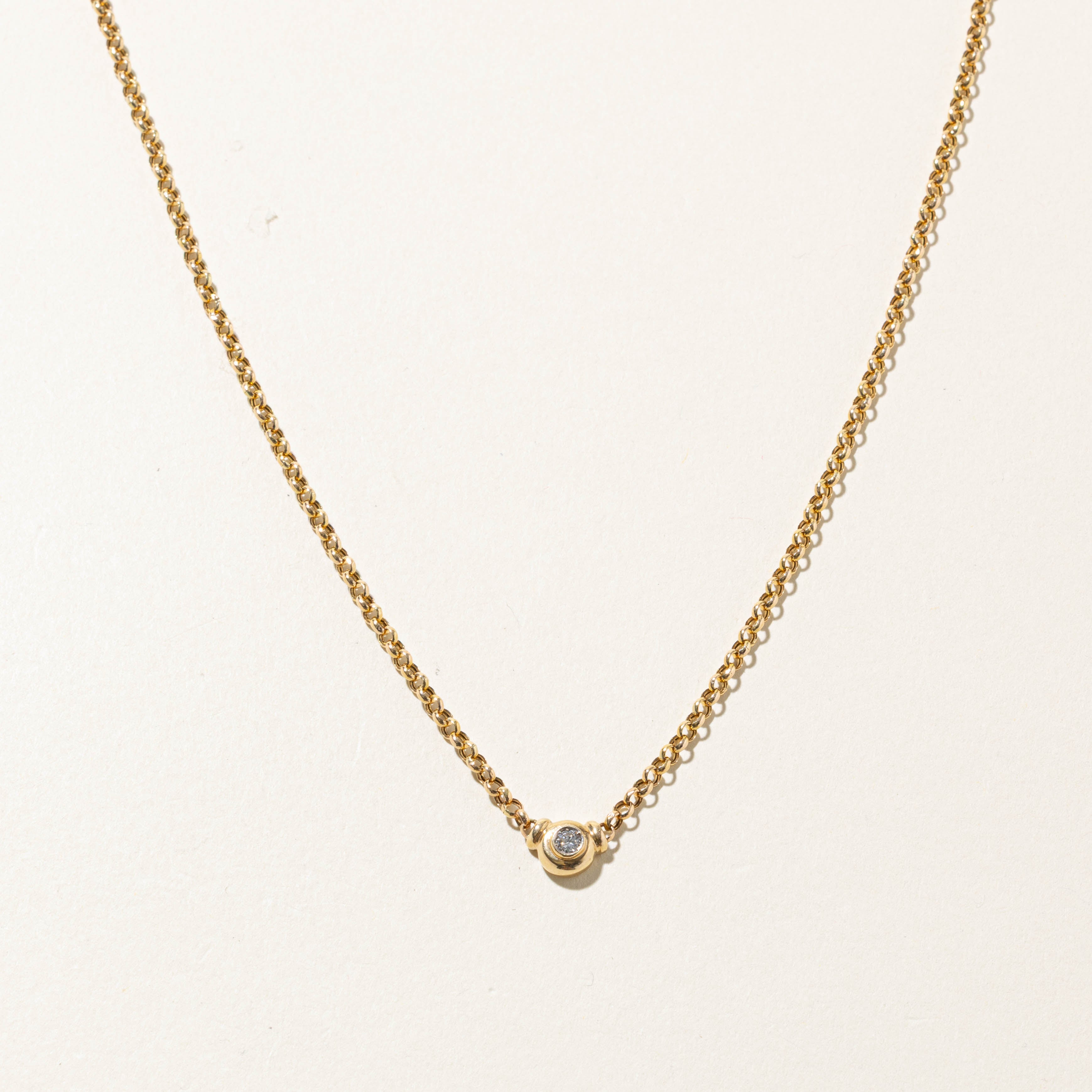 14k Solitaire Diamond Pendant Rolo Chain Necklace | 0.07ct | 8"