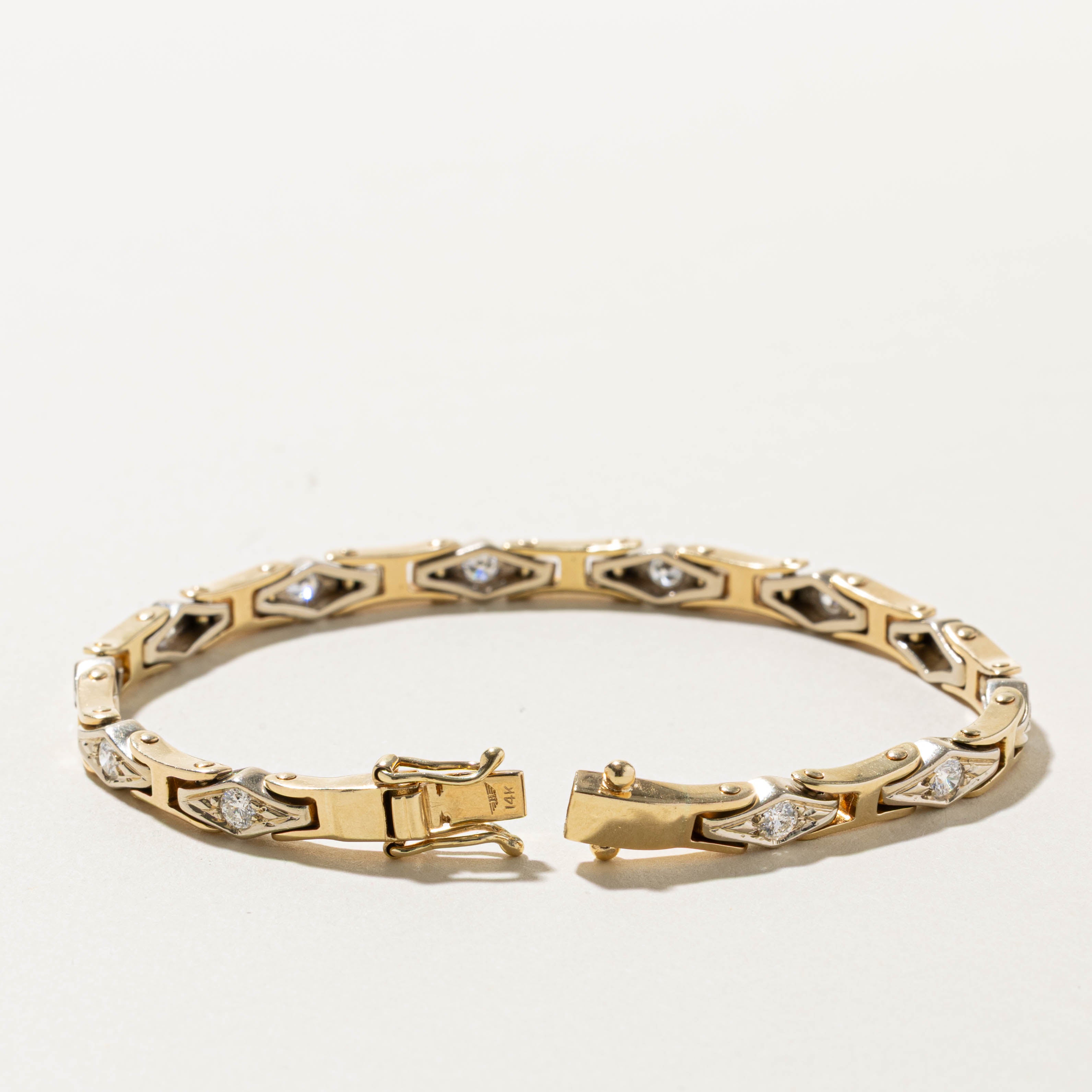 14k Diamond Rhombus Pattern Tennis Bracelet | 1.32ctw | 8"