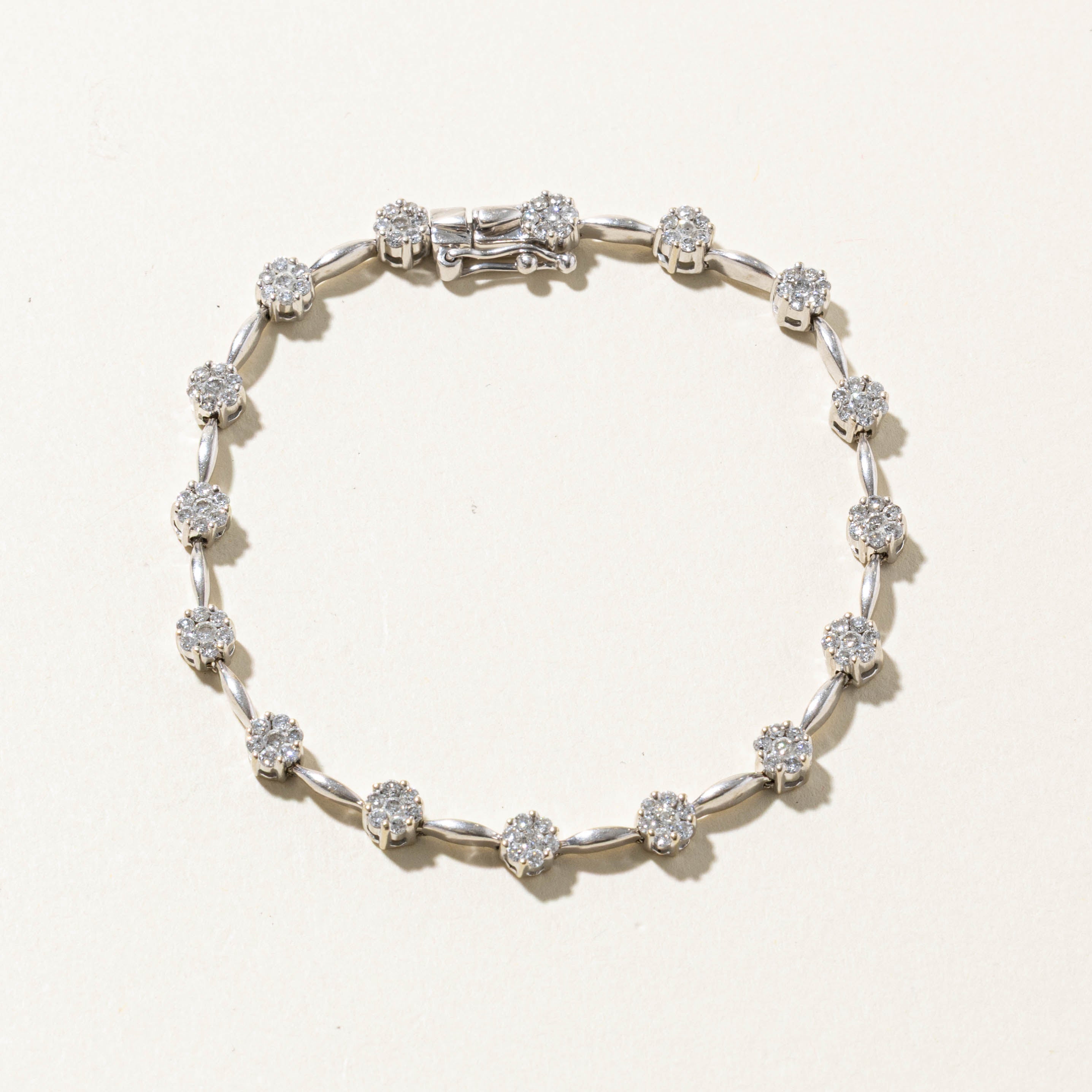 14k Diamond Floral Cluster Tennis Bracelet | 1.28ctw | 7.5"