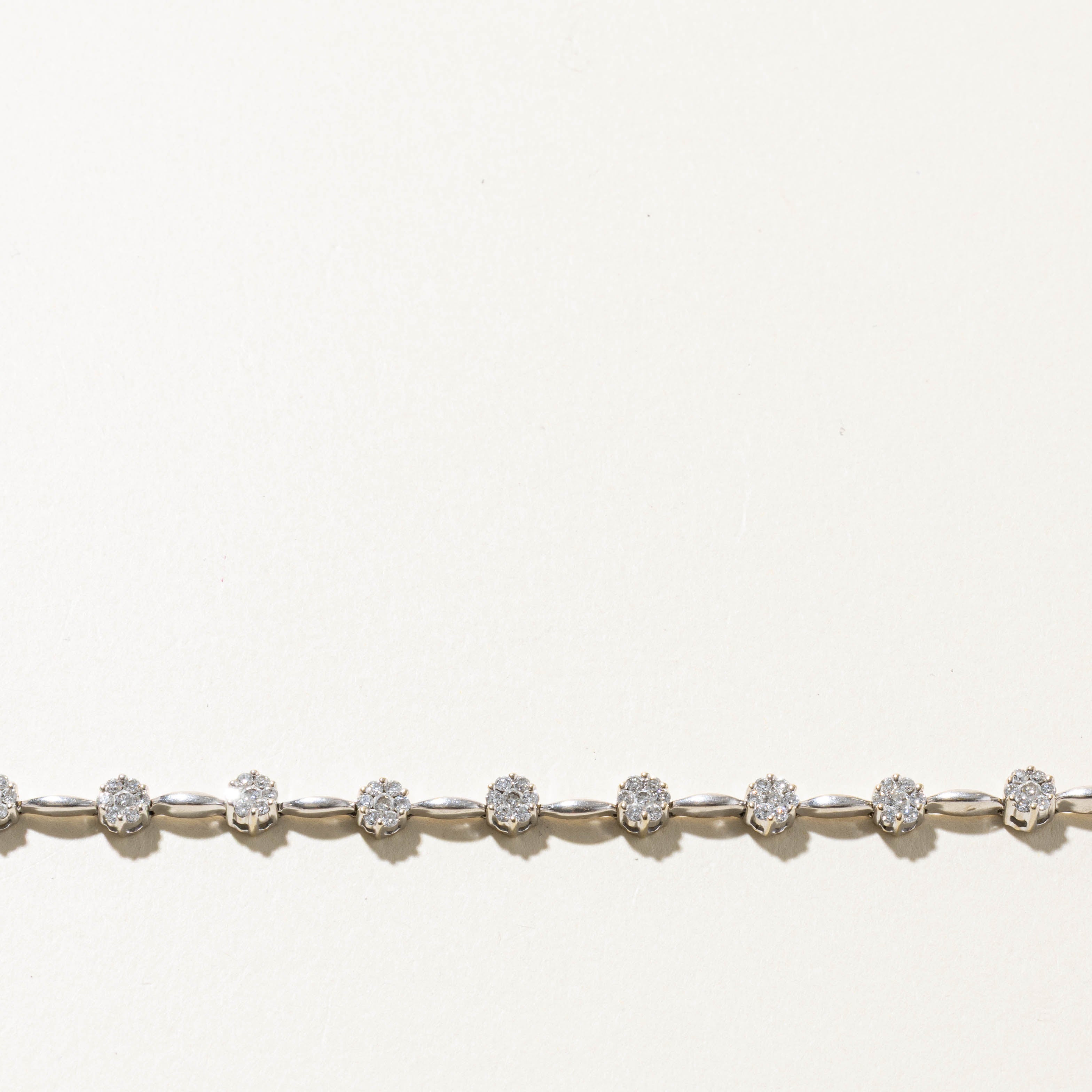 14k Diamond Floral Cluster Tennis Bracelet | 1.28ctw | 7.5"
