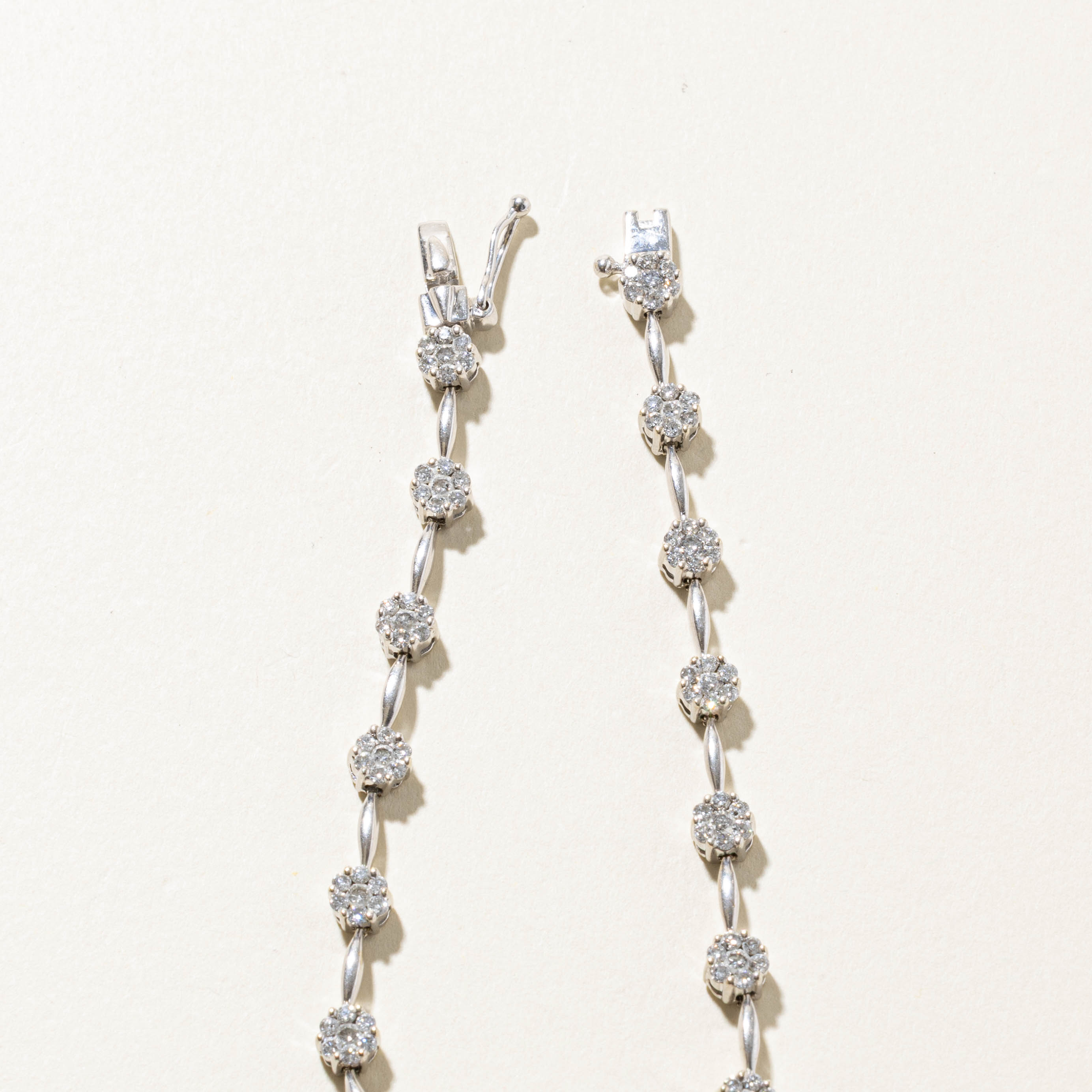 14k Diamond Floral Cluster Tennis Bracelet | 1.28ctw | 7.5"