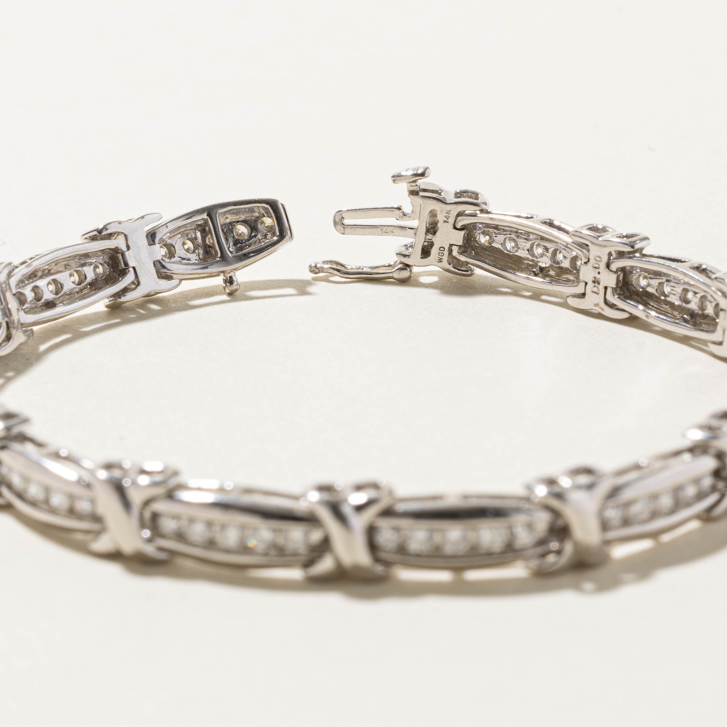 14k Channel Set Diamond X Tennis Bracelet | 1.80ctw | 7.25"