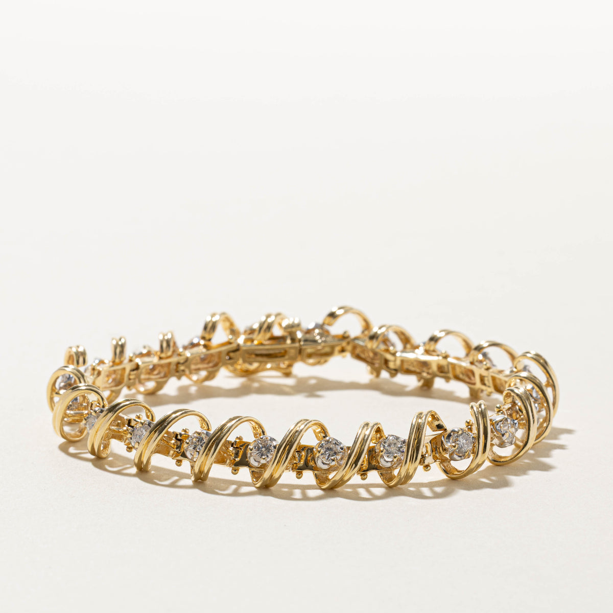 14k Yellow Gold Diamond Twisted Tennis Bracelet | 2.62ctw | 7"
